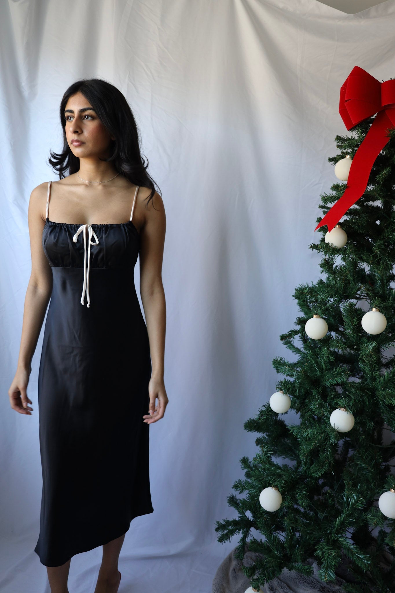 Satin Contrast Tie Dress