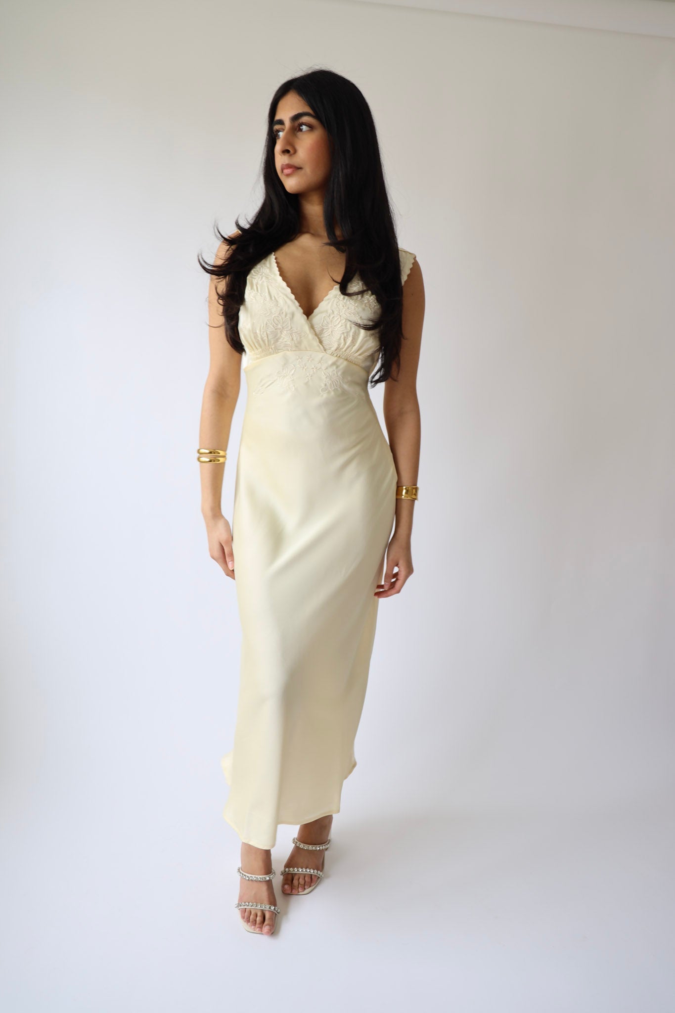 Embroidered Cream Lace Midi