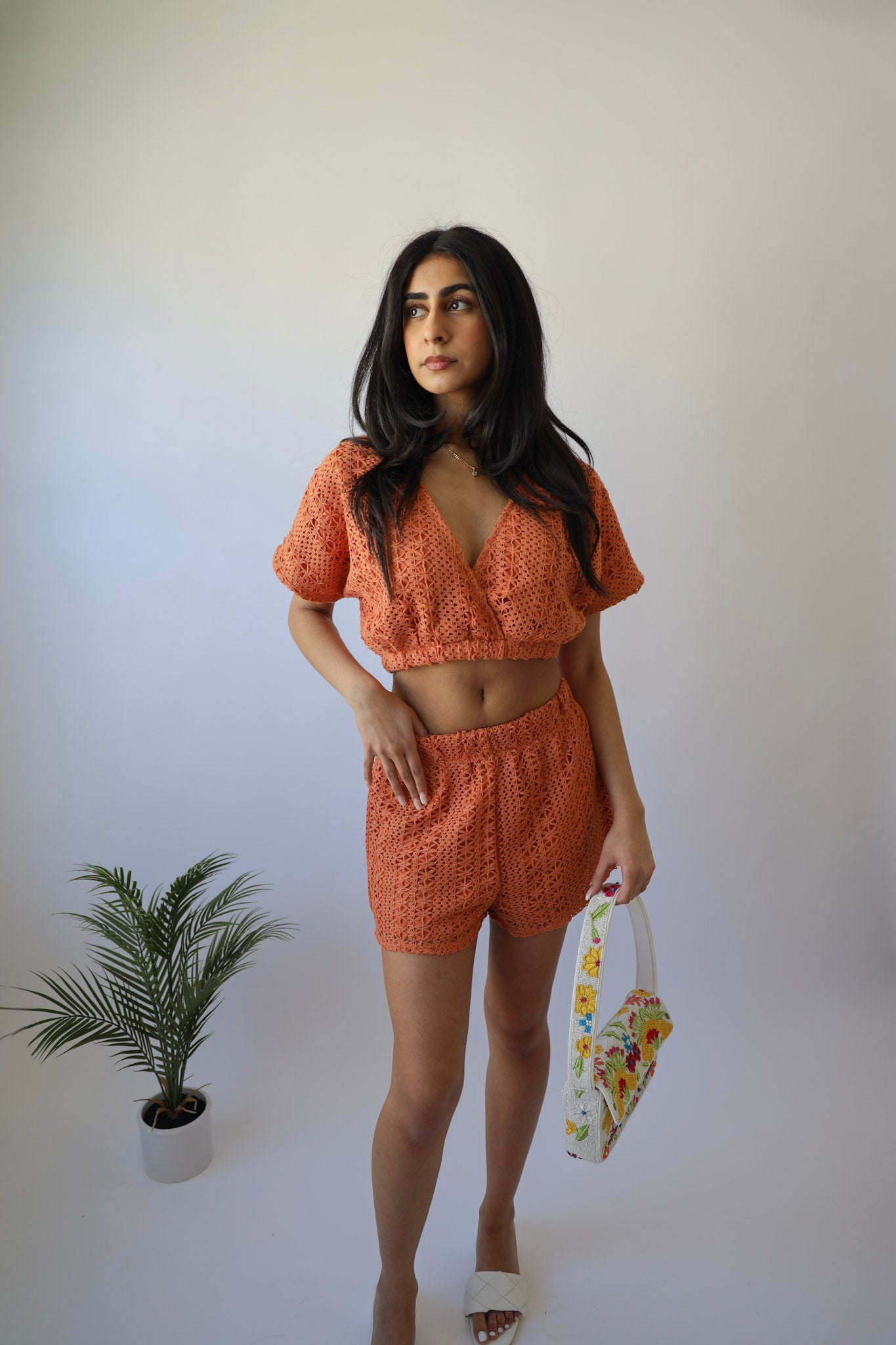 Orange Crochet Shorts