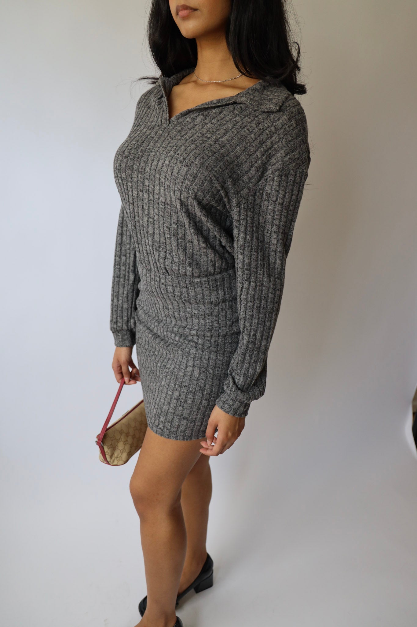 Brushed Ribbed Knit Mini Dress