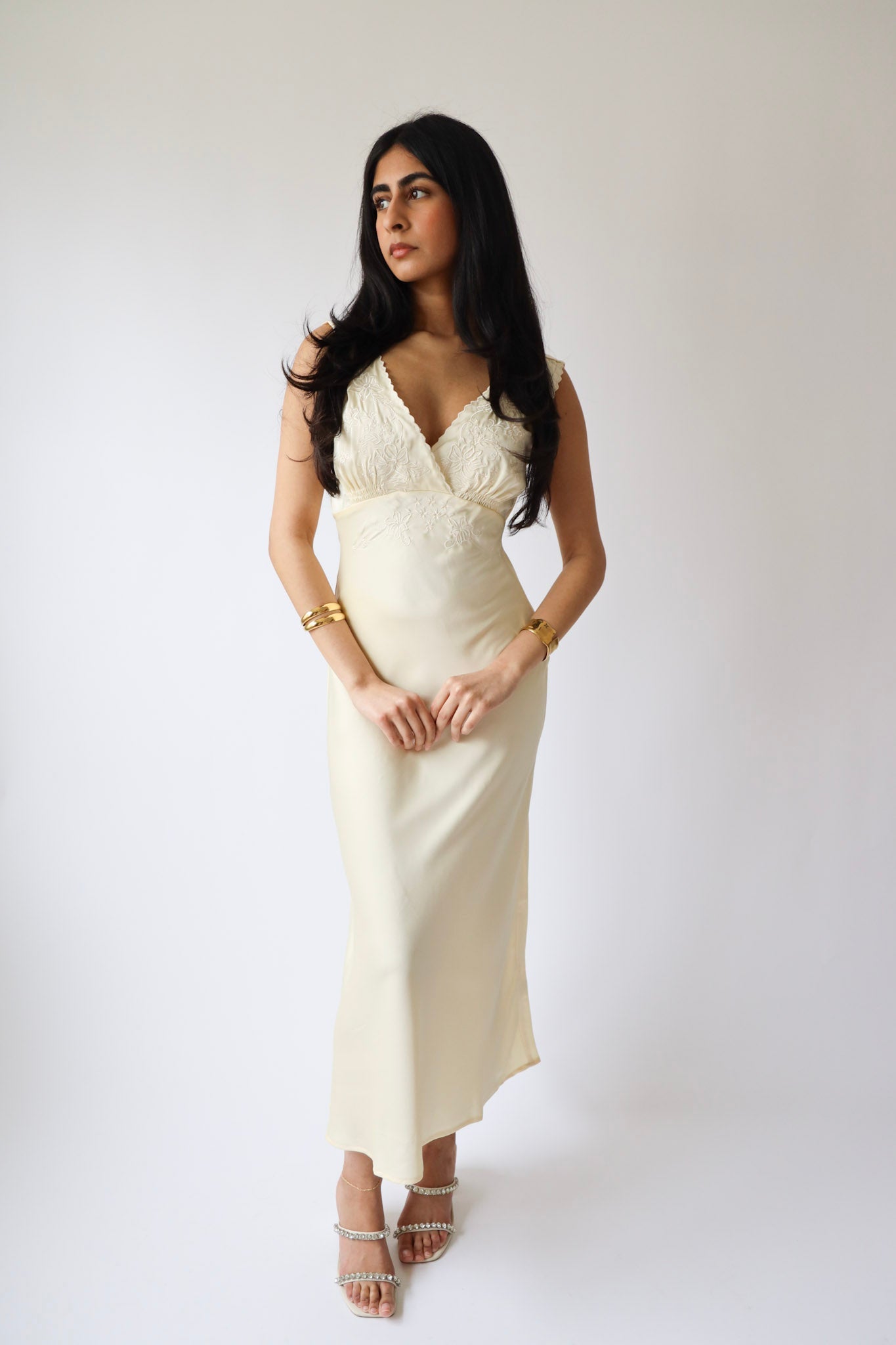 Embroidered Cream Lace Midi