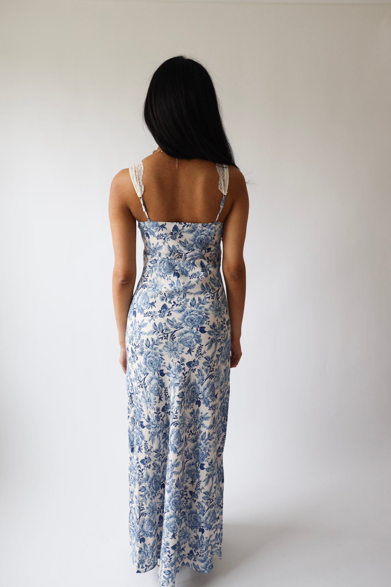 Blue Toile Lace Maxi Dress