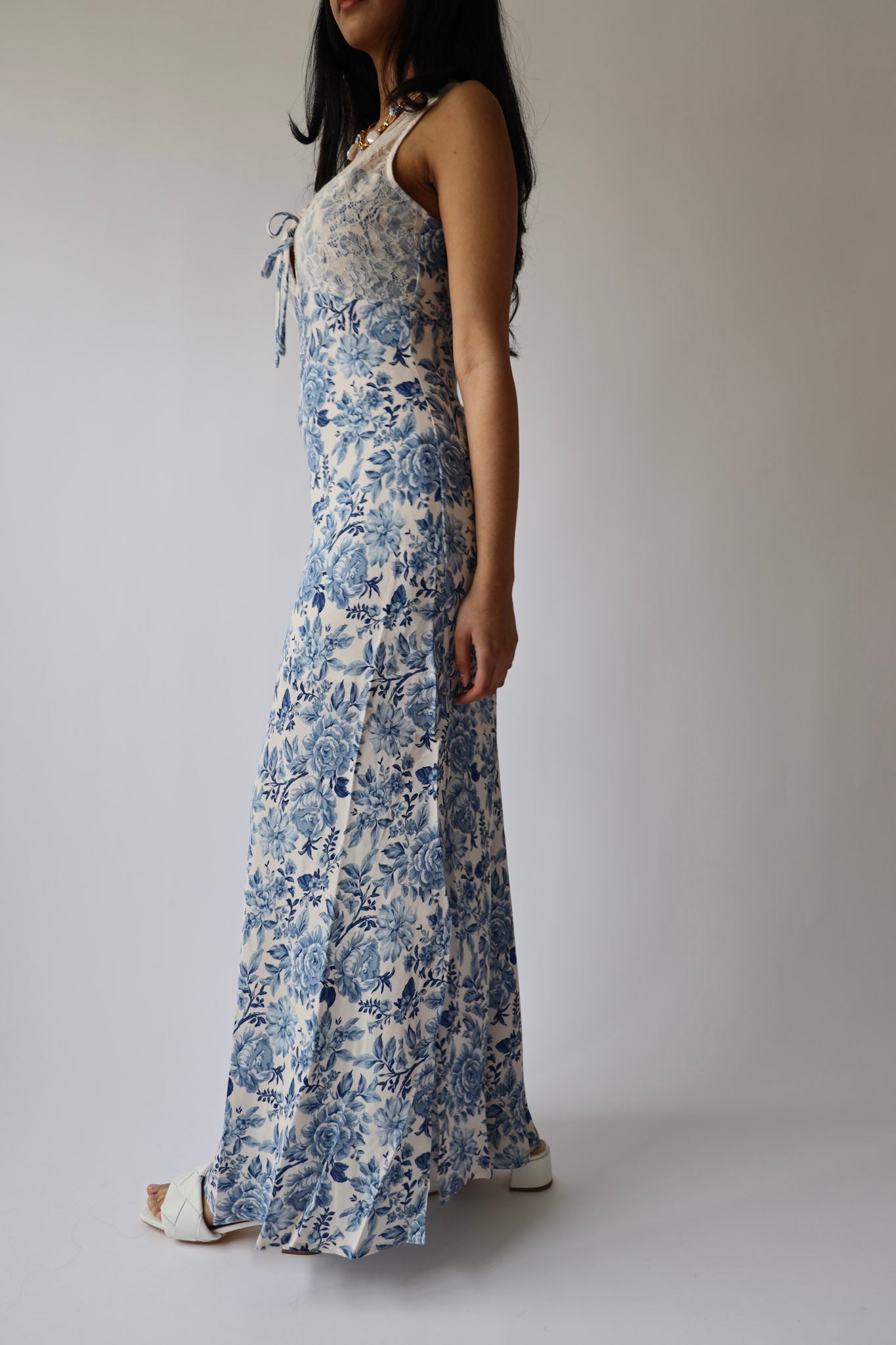 Blue Toile Lace Maxi Dress
