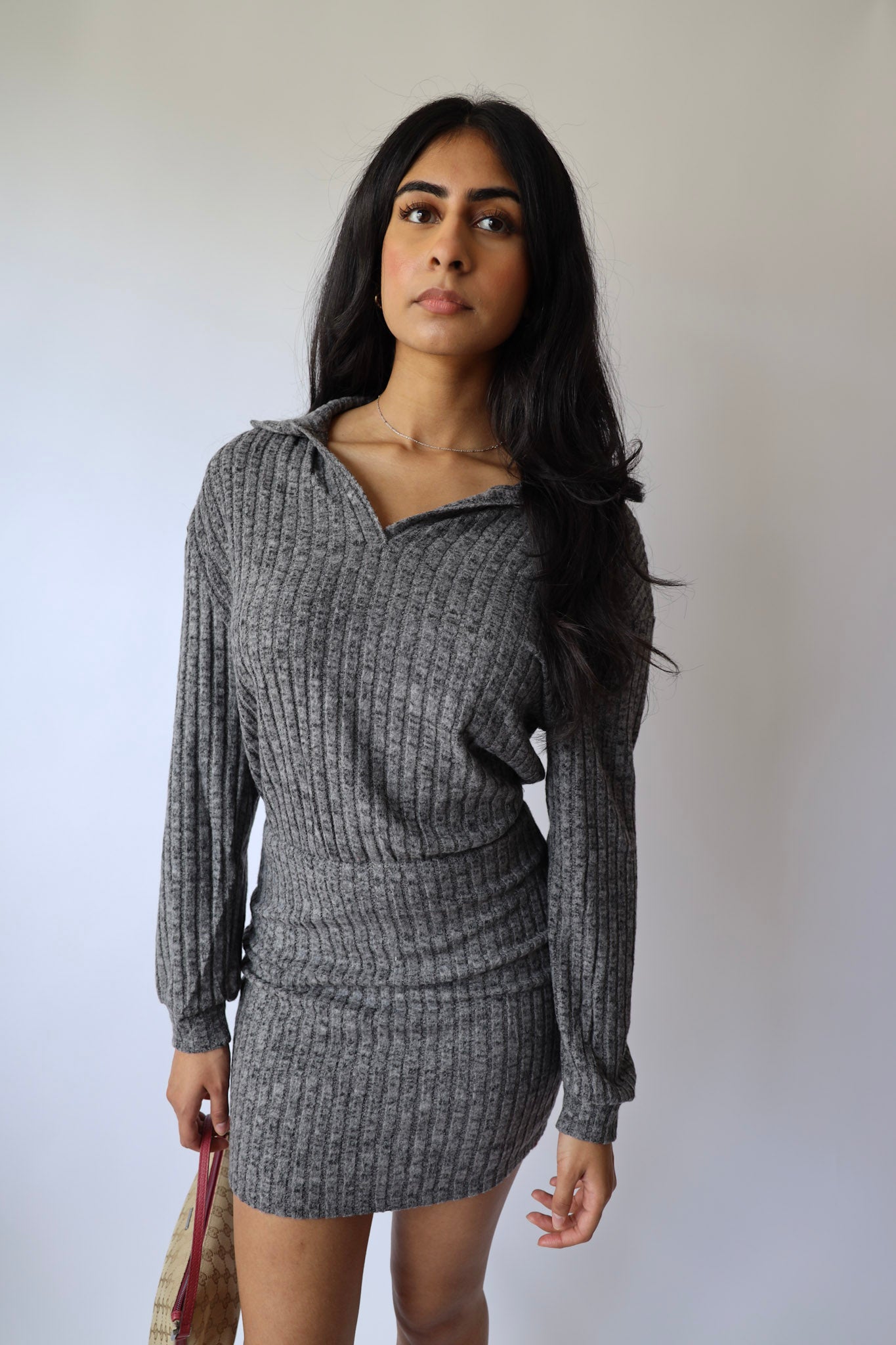 Brushed Ribbed Knit Mini Dress