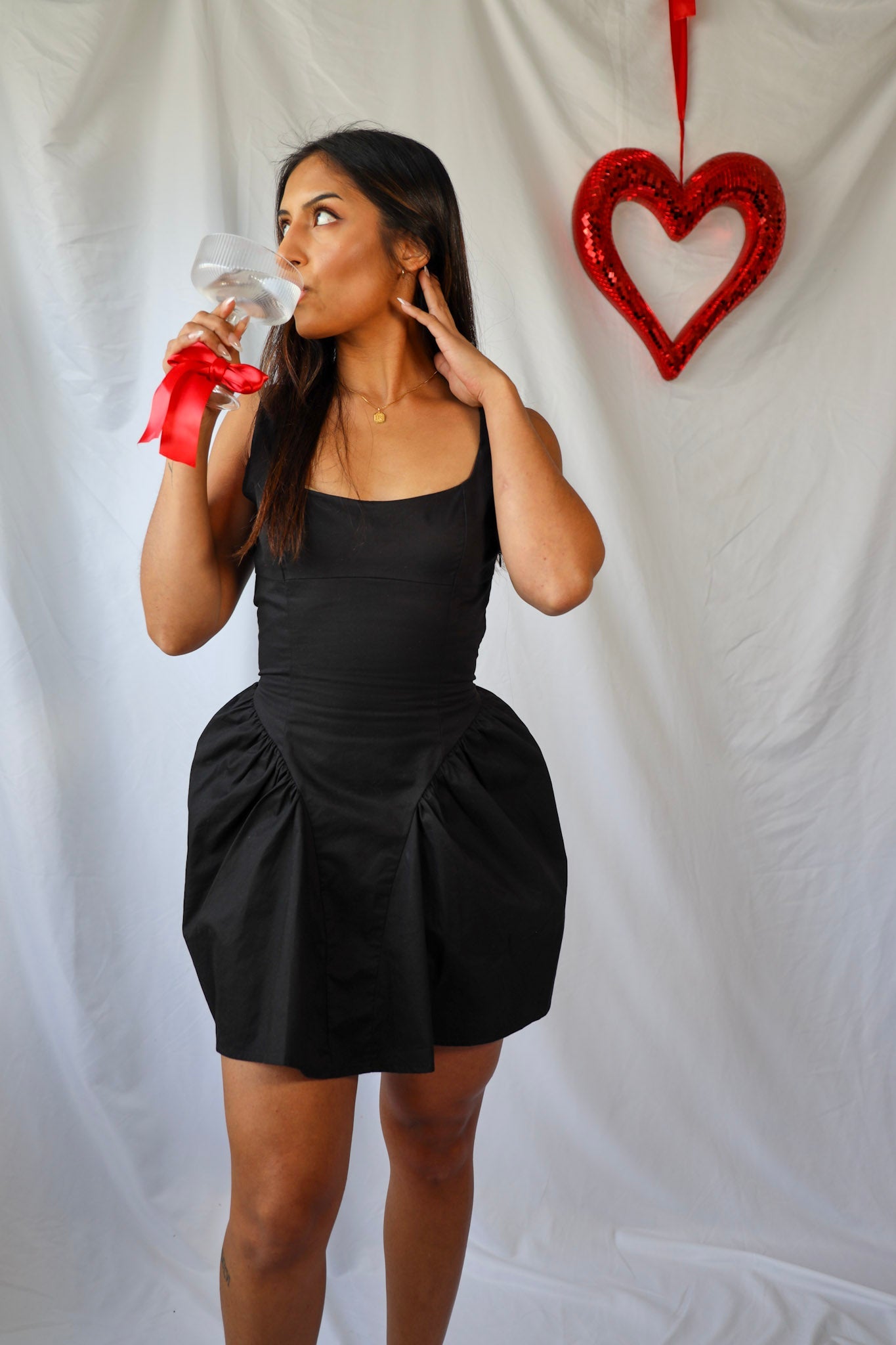 Lace Up Back Puff Skirt Mini Dress