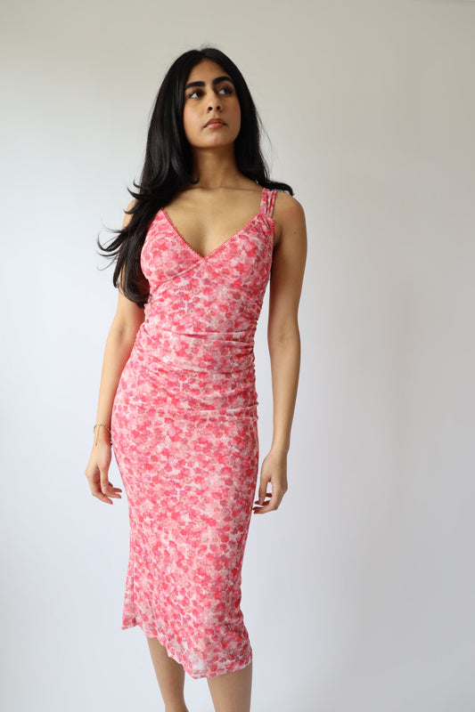 Rosé Hour Mesh Midi Dress