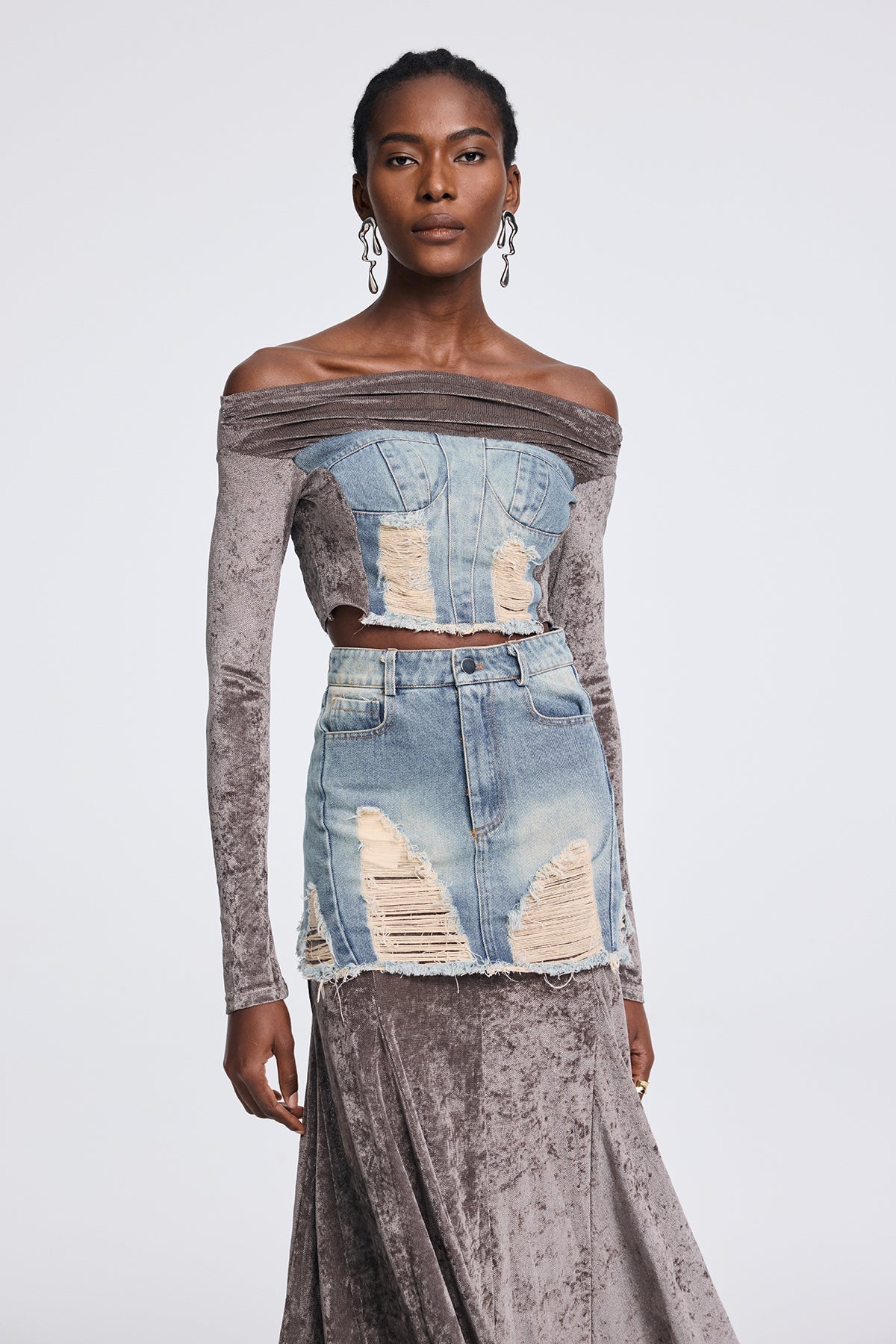 Abishag Mesh Off Shoulder Deconstruct Set