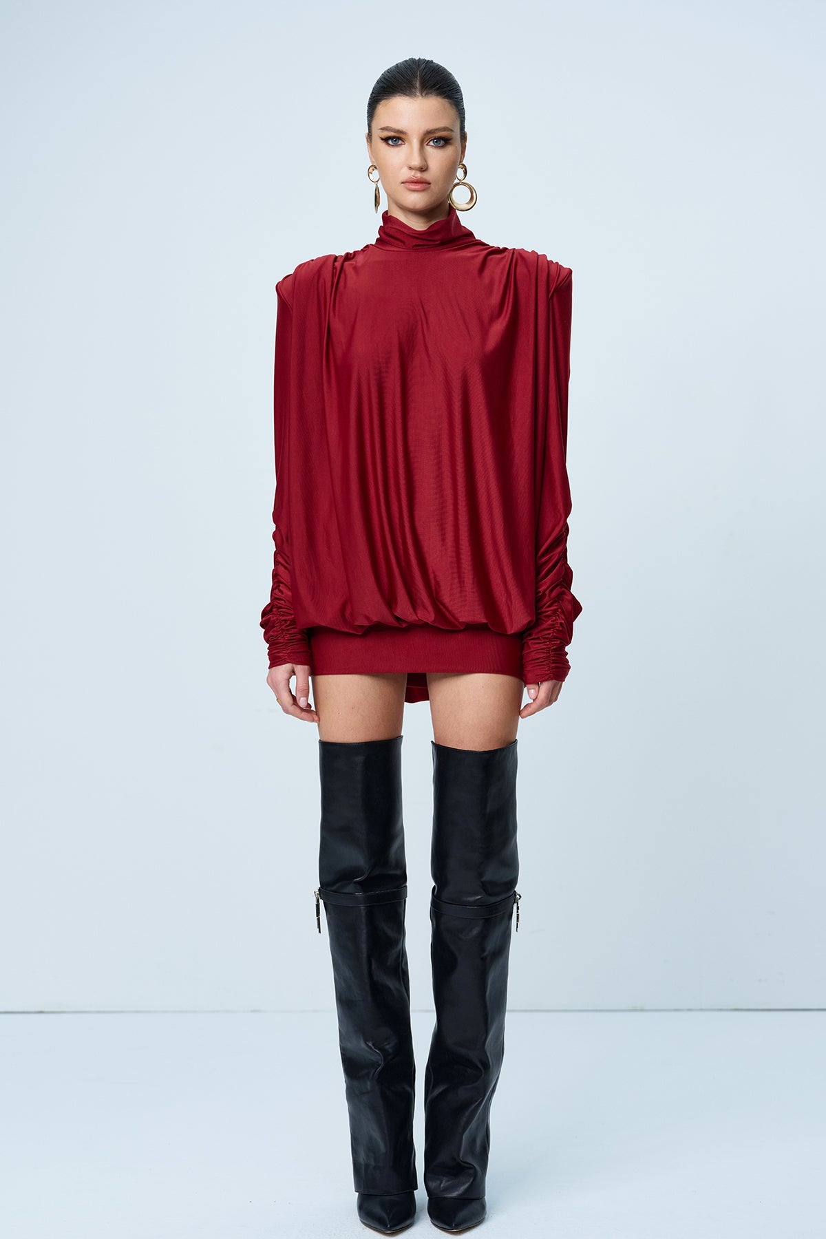 Alphonsus Backless Ruch Mini Dress In Red