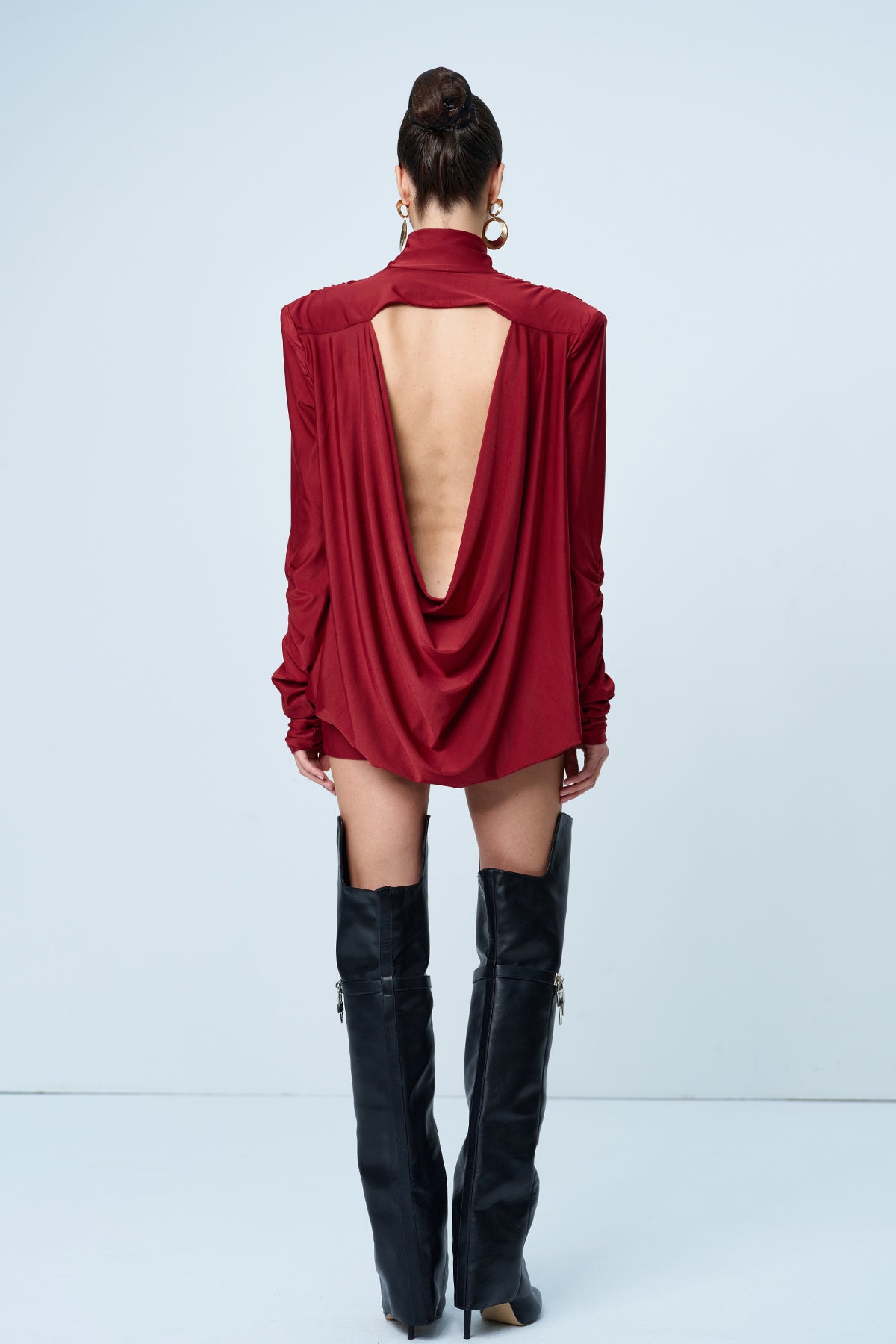 Alphonsus Backless Ruch Mini Dress In Red