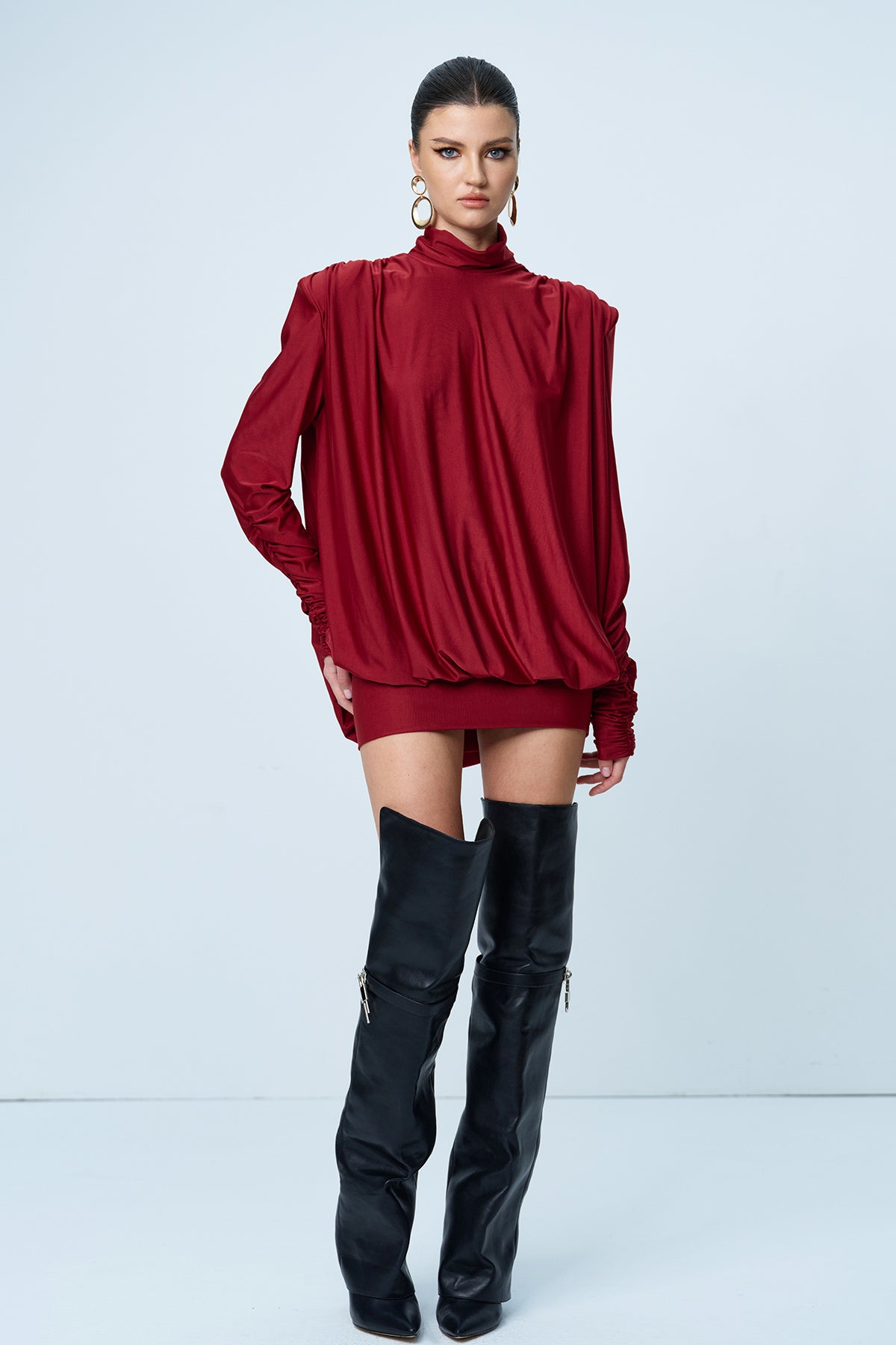 Alphonsus Backless Ruch Mini Dress In Red