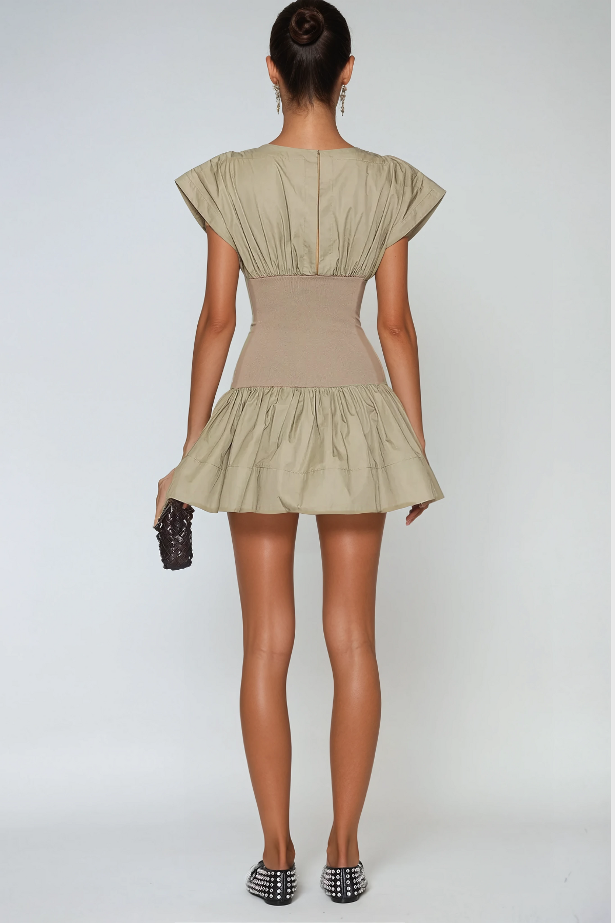 Amery Ruch Ruffle Deconstruct Mini Dress In Khaki