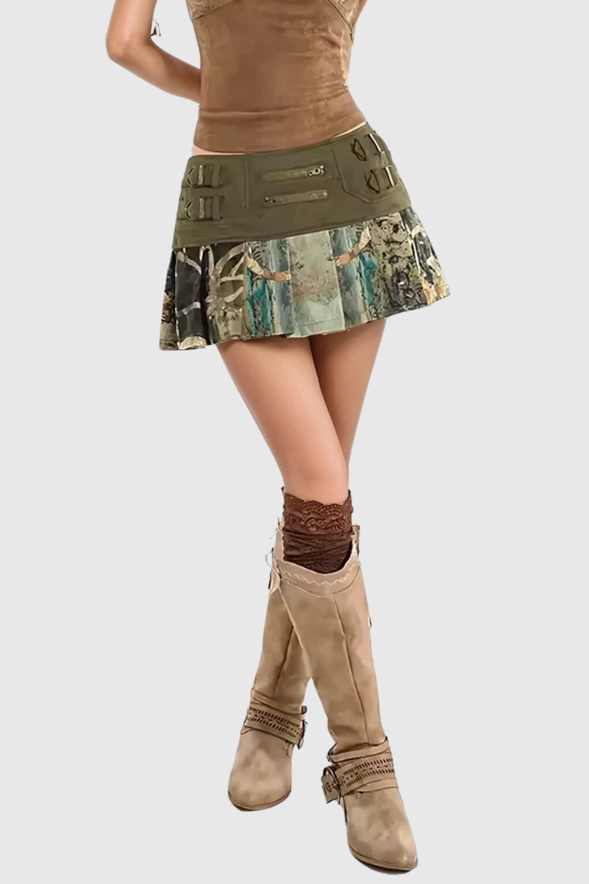 Angelea Ruffle Buckle Denim Short Skirt