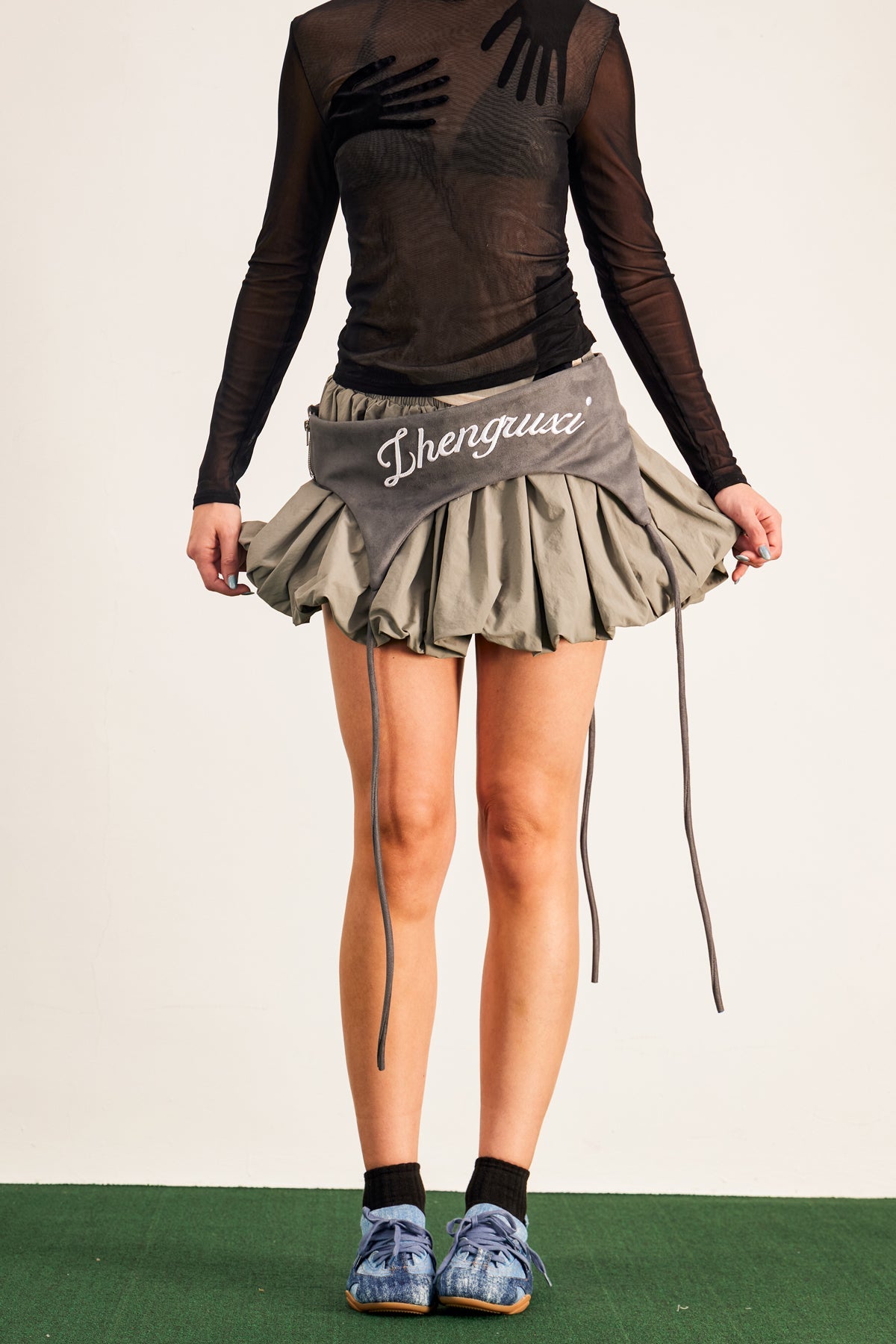 Anouk Asymmetric Deconstruct Mini Skirt In Grey