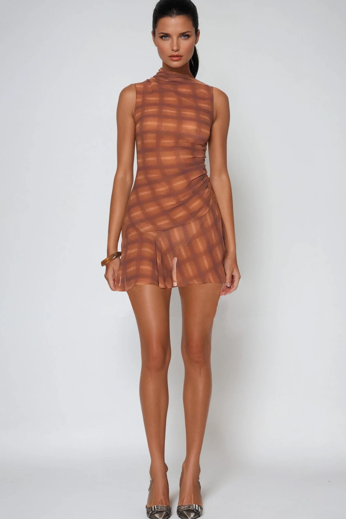 Archie Grid Mesh Sleeveless Mini Dress
