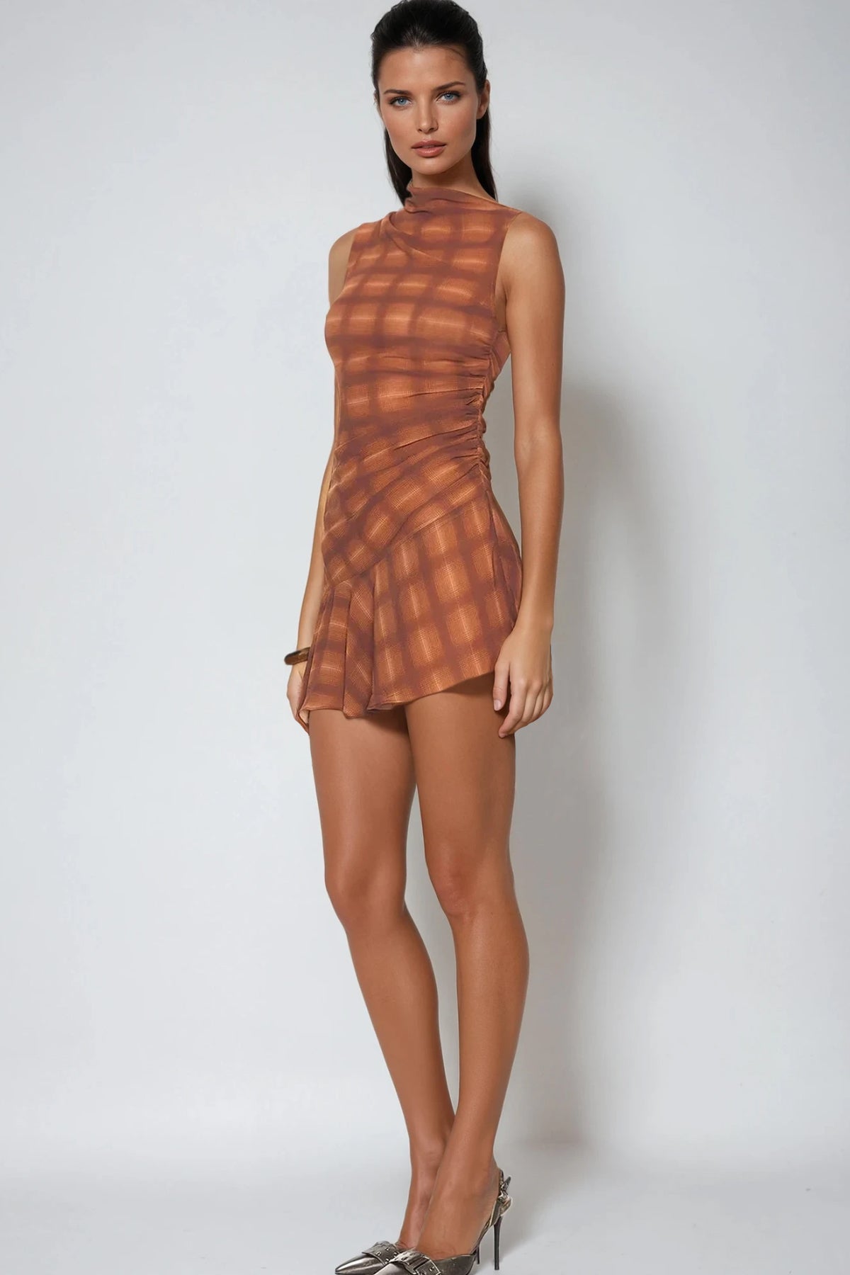 Archie Grid Mesh Sleeveless Mini Dress