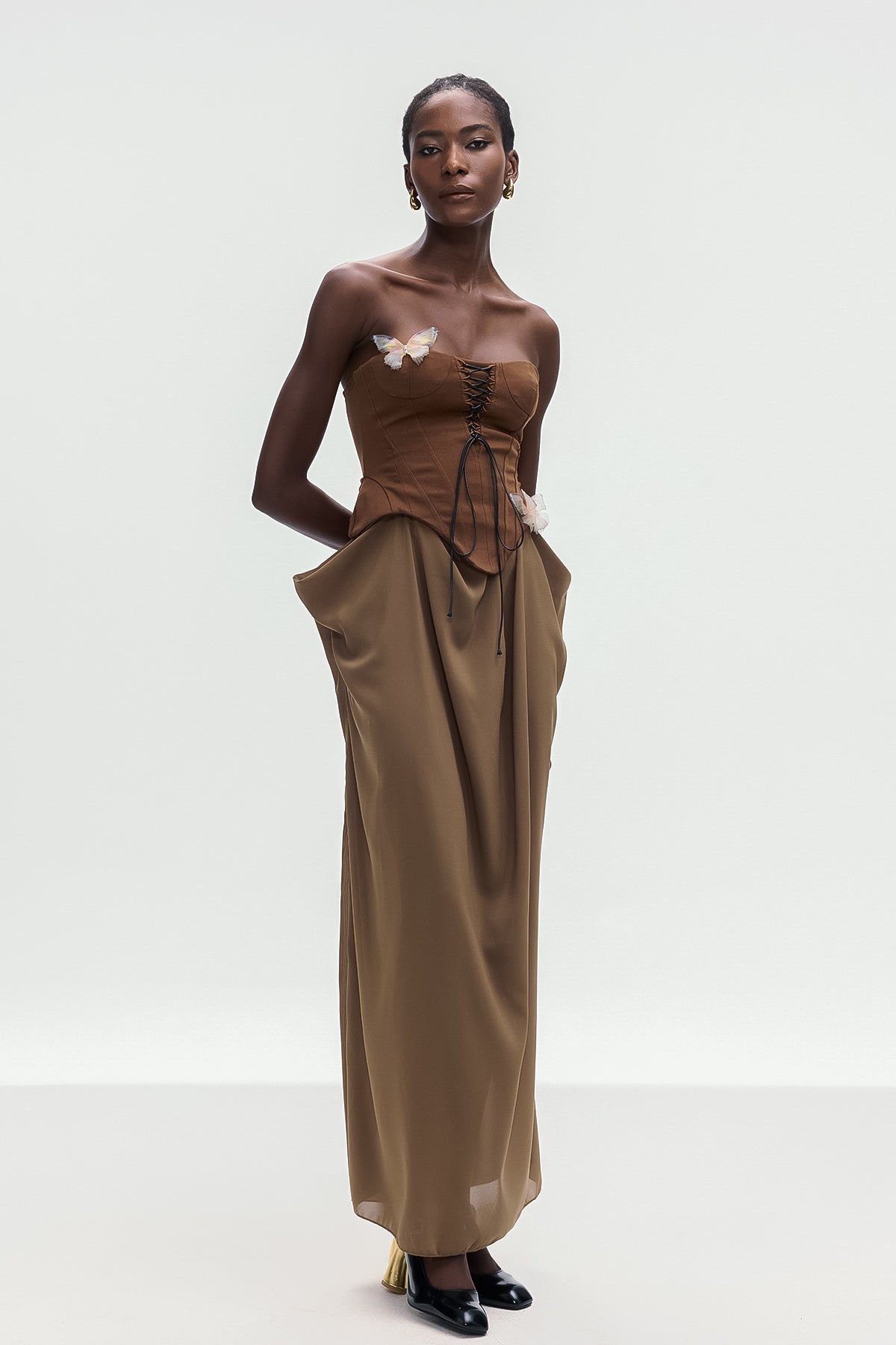 Ardelis Strapless Butterfly Lace Up Skirt Set
