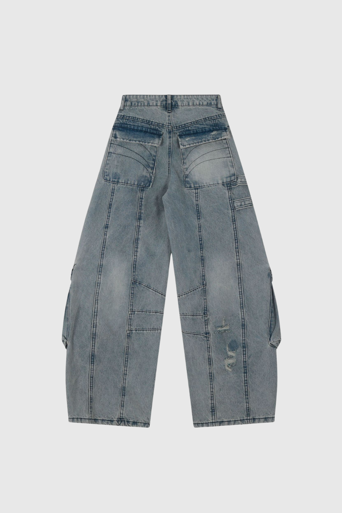 Arella Asymmetric Buckle Wide Cargo Jeans In Blue