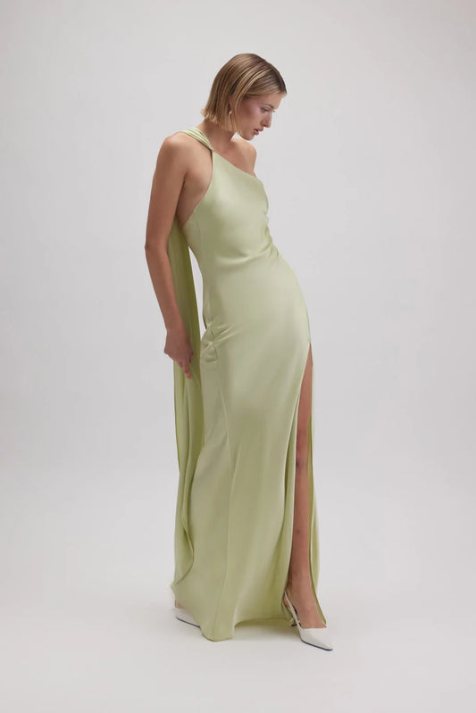 Asymmetric Halter Drape Scarf Slit Maxi Dress