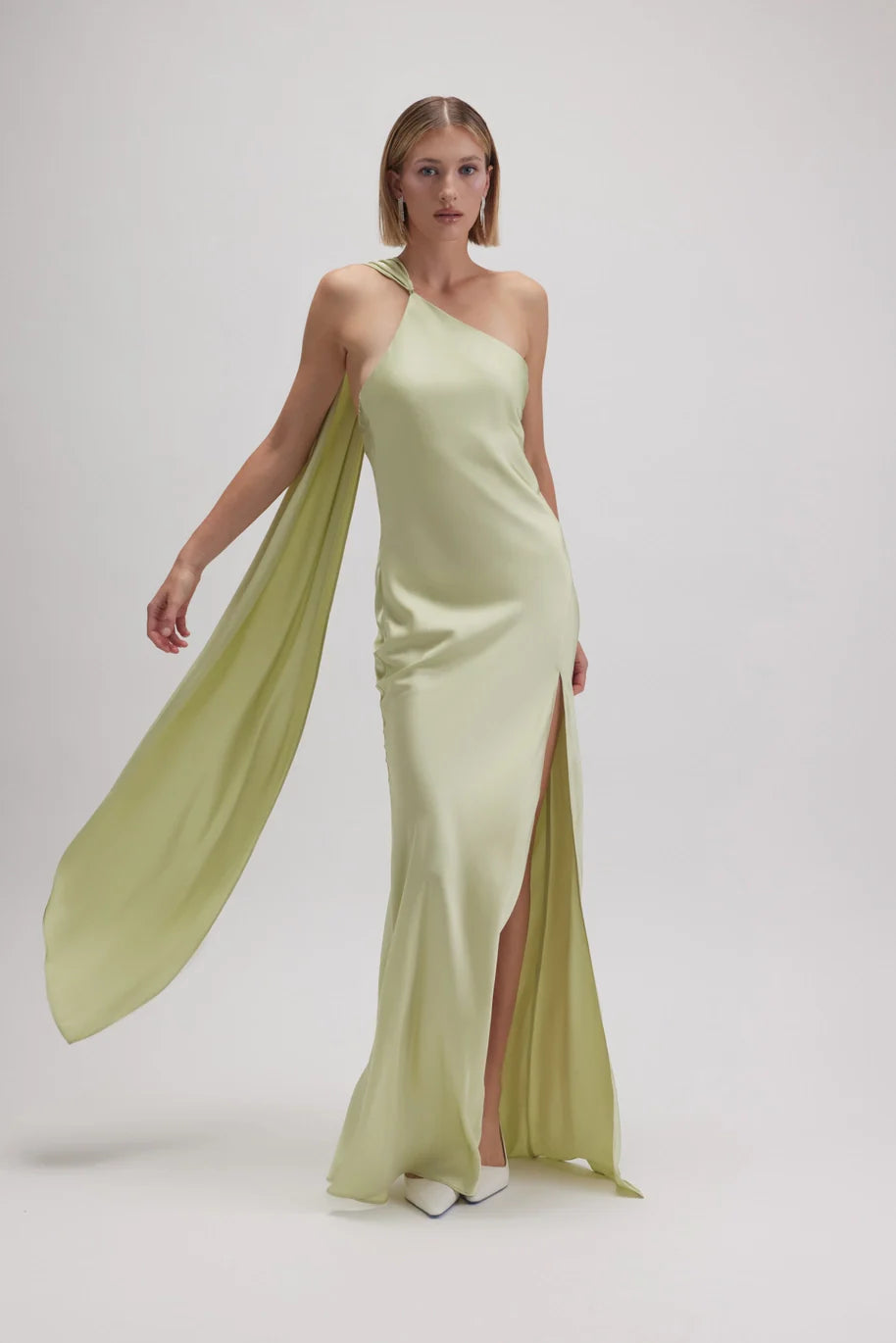 Asymmetric Halter Drape Scarf Slit Maxi Dress
