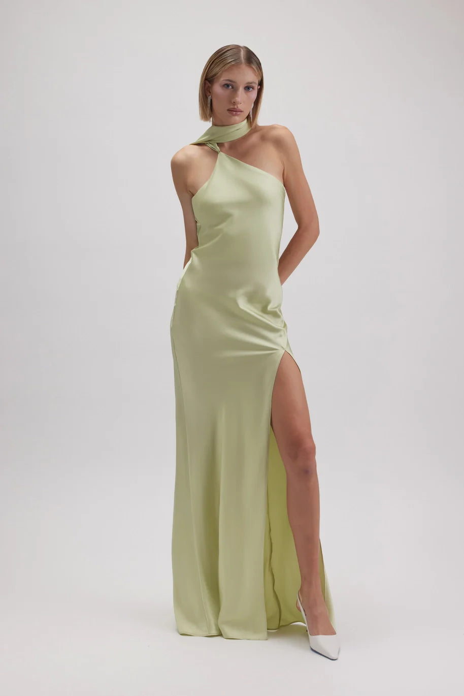 Asymmetric Halter Drape Scarf Slit Maxi Dress