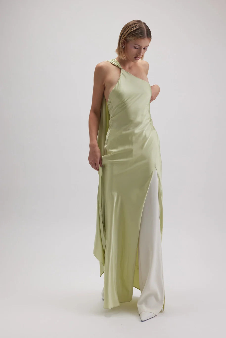 Asymmetric Halter Drape Scarf Slit Maxi Dress