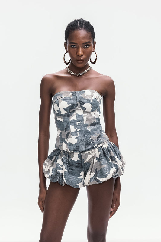 Baara Camouflage Print Corset Lace Up Skirt Set