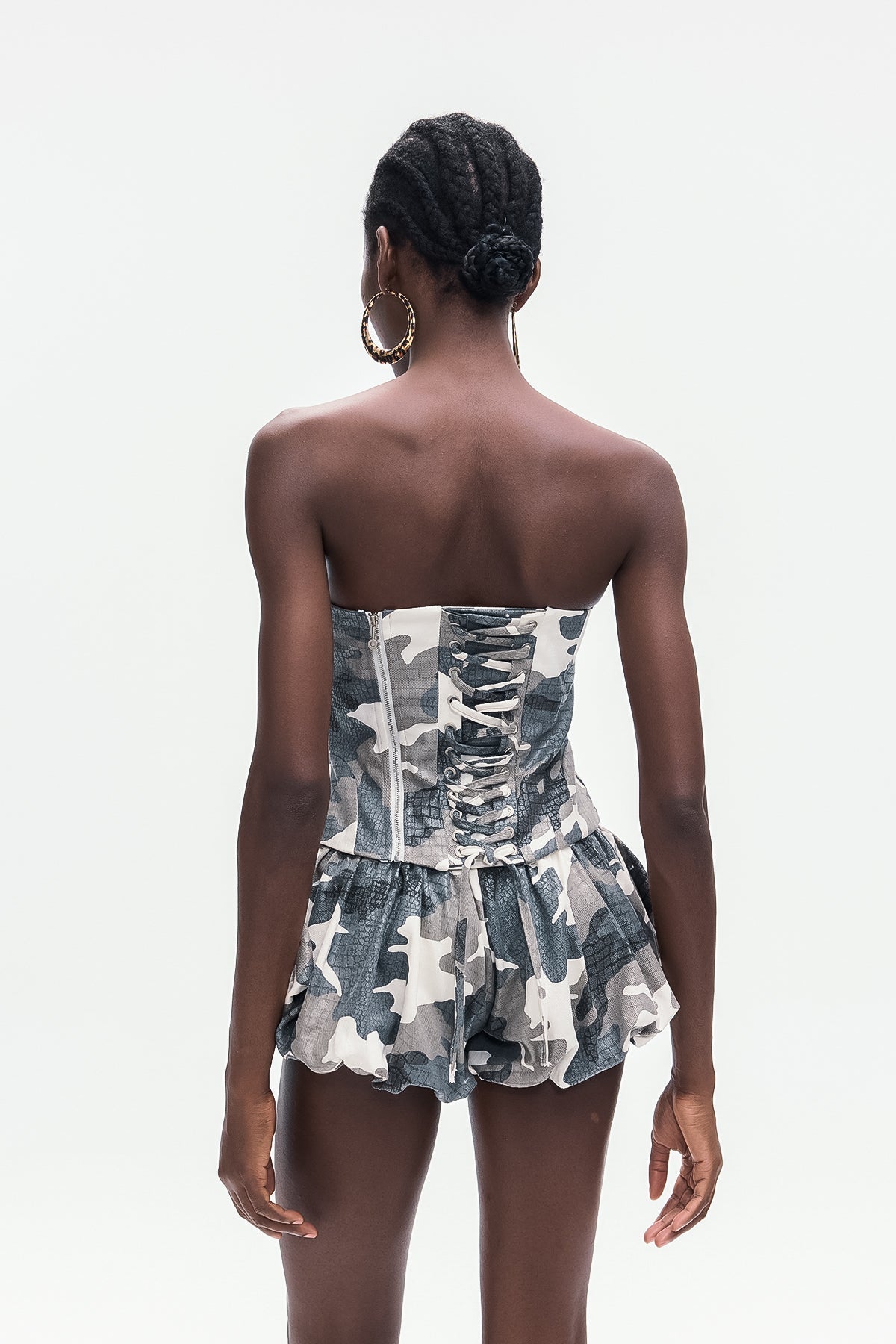 Baara Camouflage Print Corset Lace Up Skirt Set