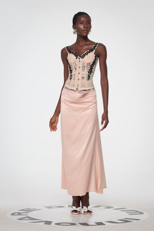 Bahadır Lace Corset Satin Skirt Set