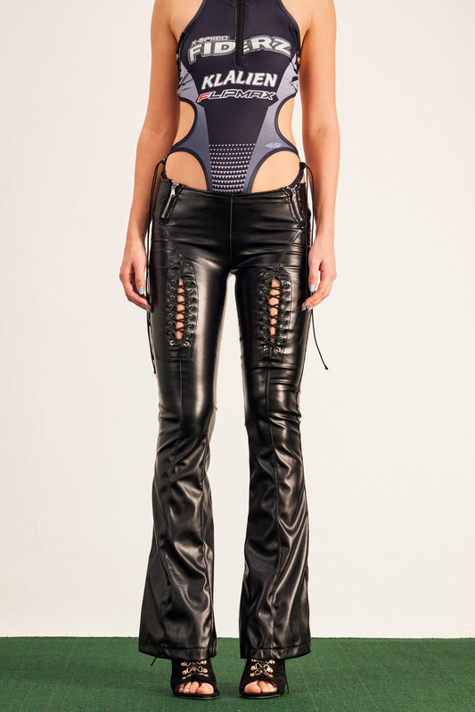 Barna Lace Up Leather Bootcut Pants