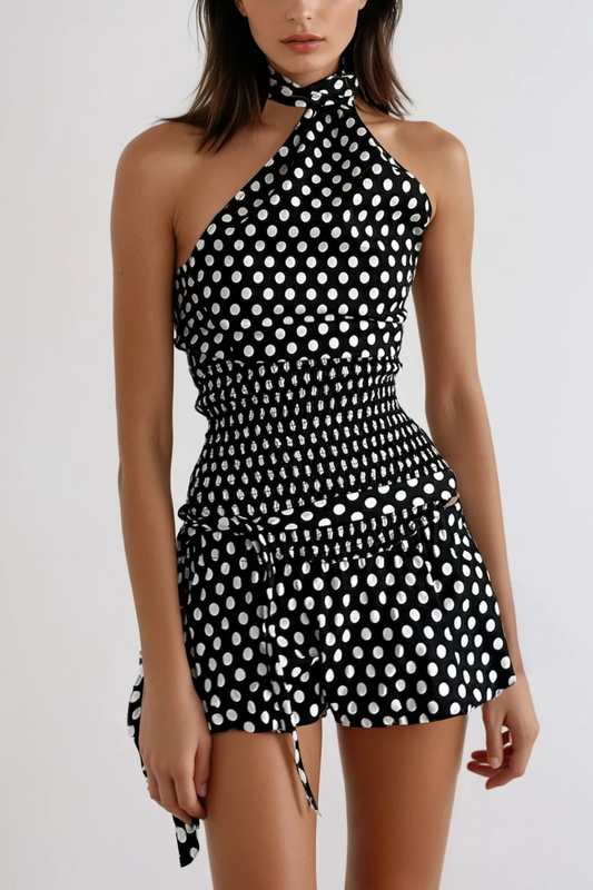 Bartek Dot Halter Neck Bow Skirt Set In Black