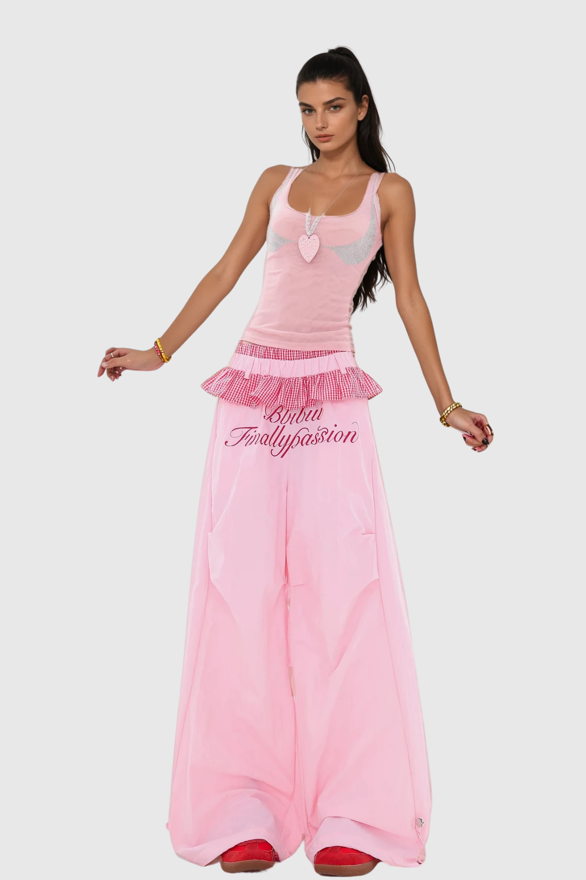 Bautista Ruffle Print Wide Leg Pants In Pink