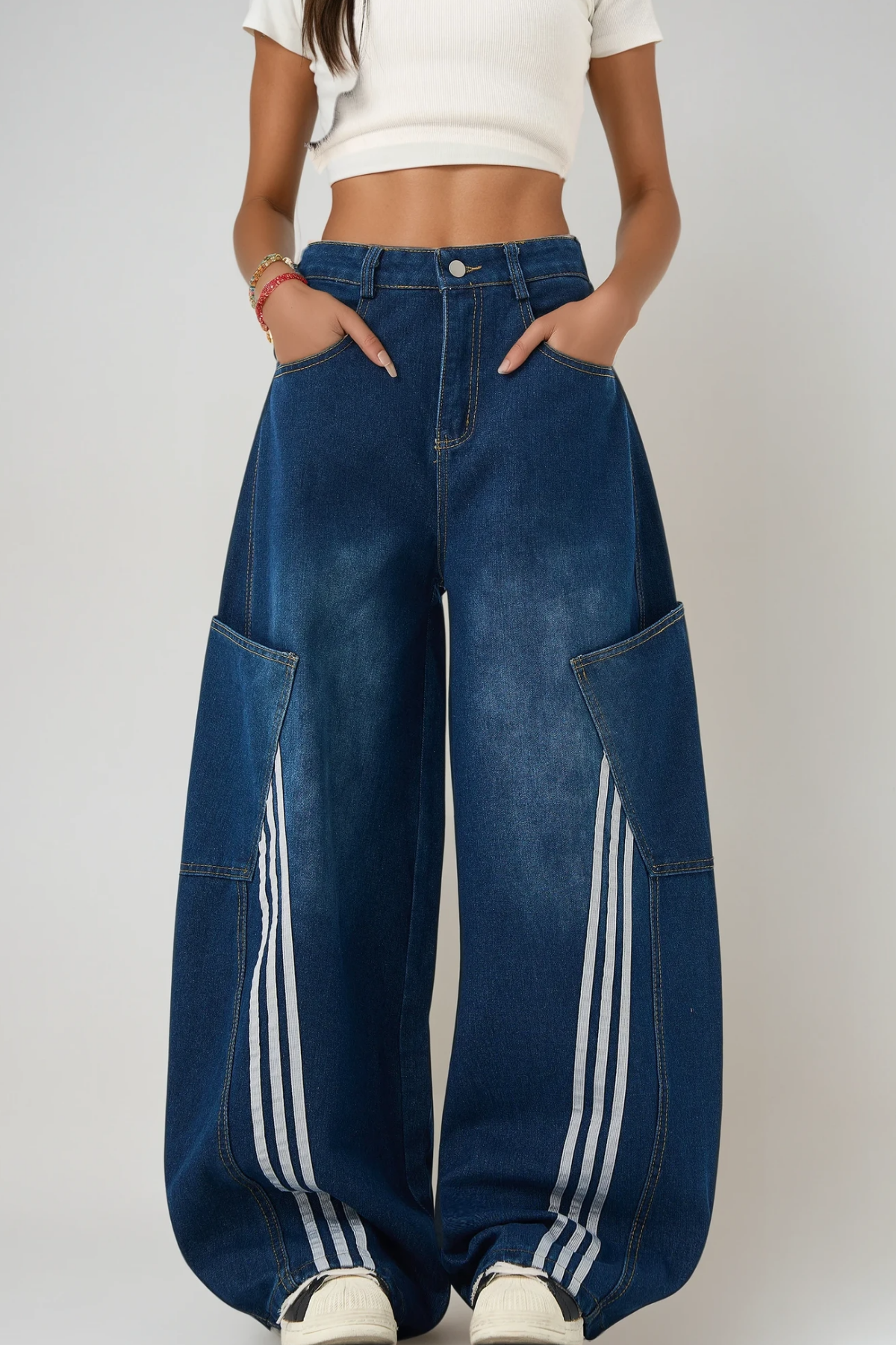 Bee Stripe Pocket Wide Jeans