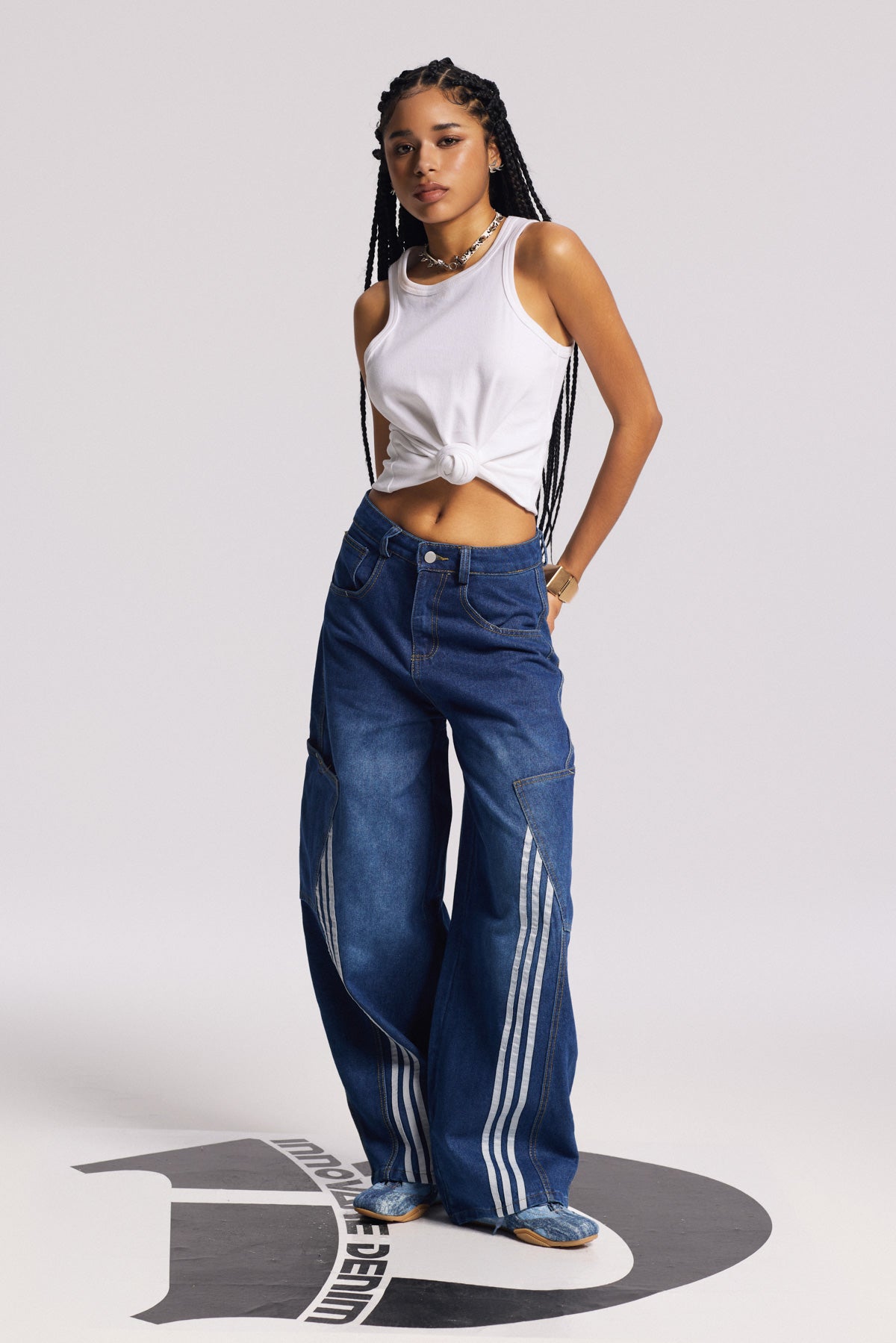 Bee Stripe Pocket Wide Jeans