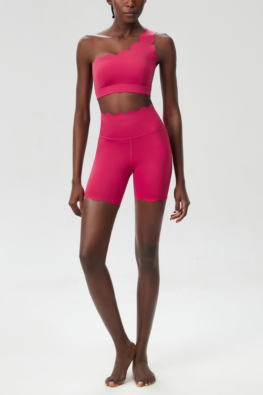 Bela One Shouder Wave Bodycon Pants Set In Red