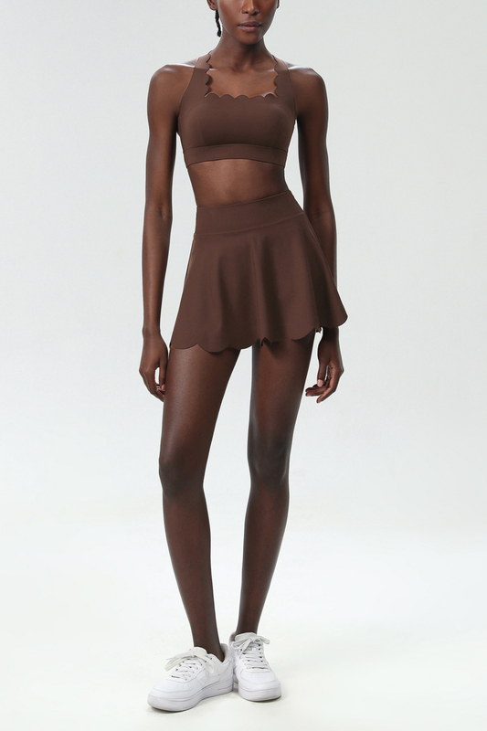 Belah Cross Wave Bodycon Ruffle Skirt Set In Brown