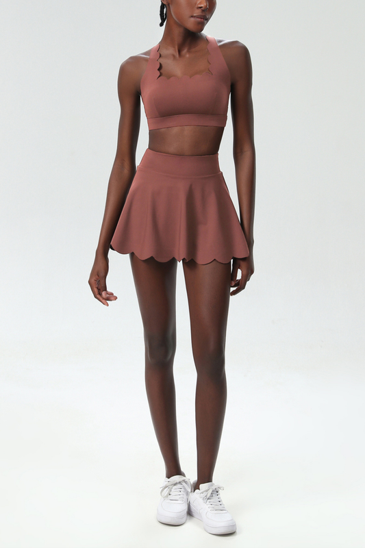 Belah Cross Wave Bodycon Ruffle Skirt Set In Khaki