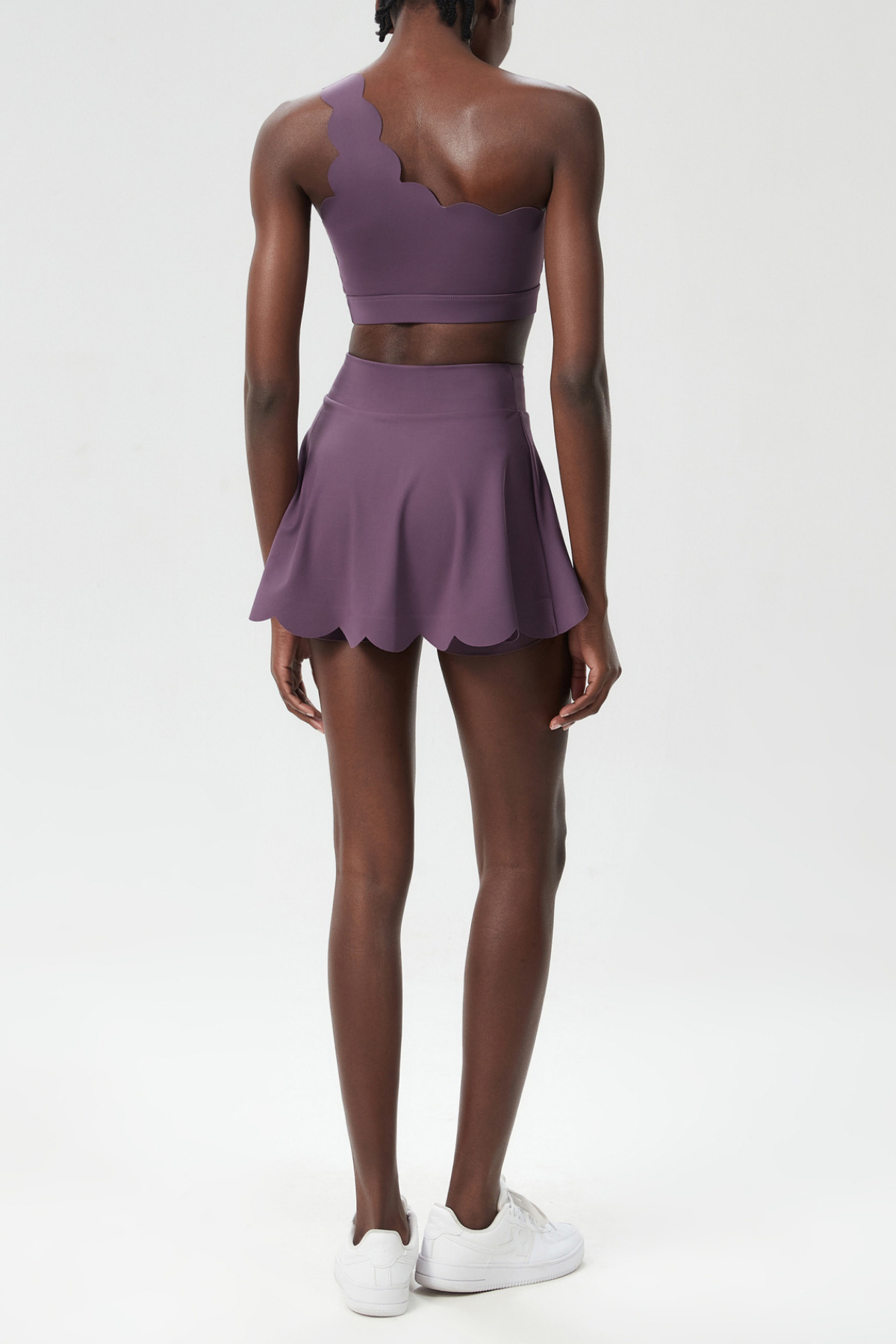 Belah One Shouder Wave Ruffle Skirt Set In Deep Purple