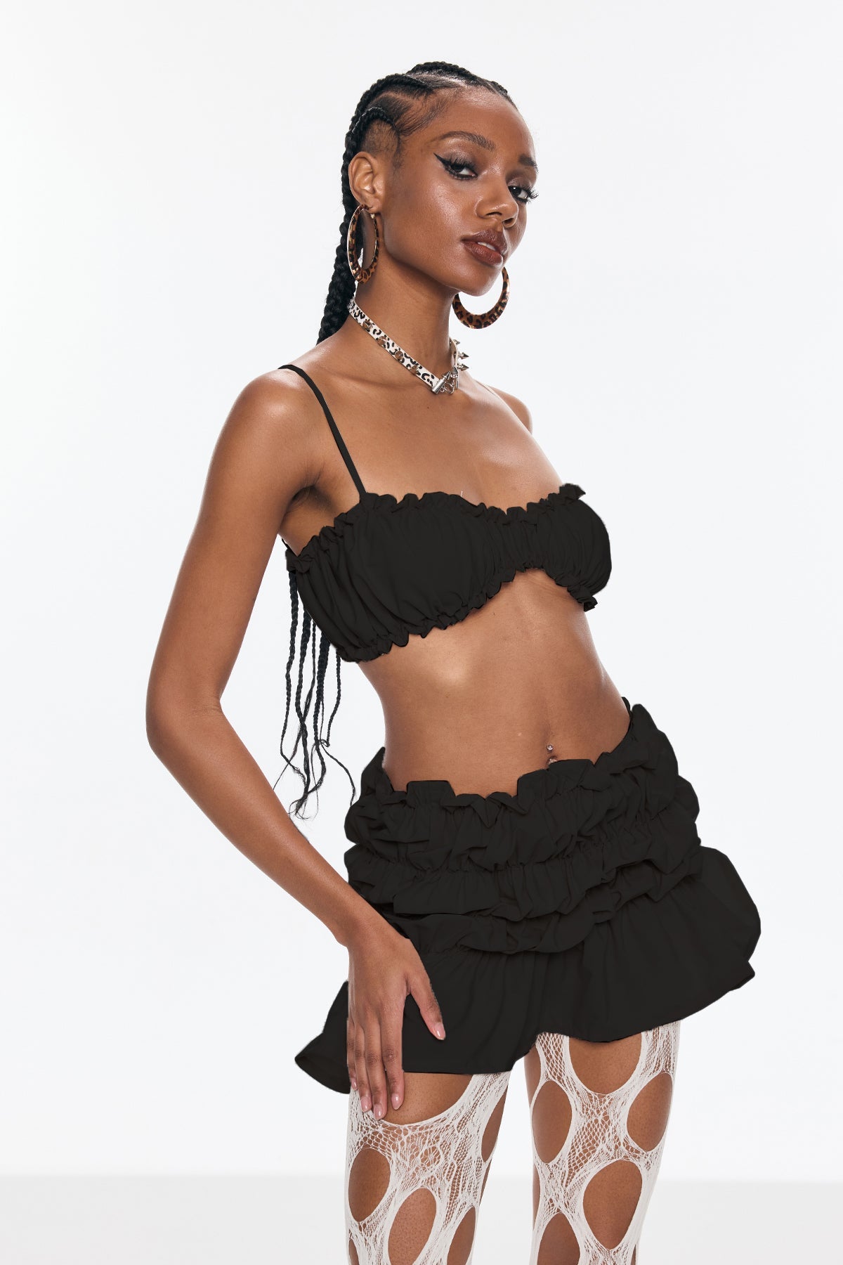 Benedict Ruffle Spaghetti Skirt Set In Black