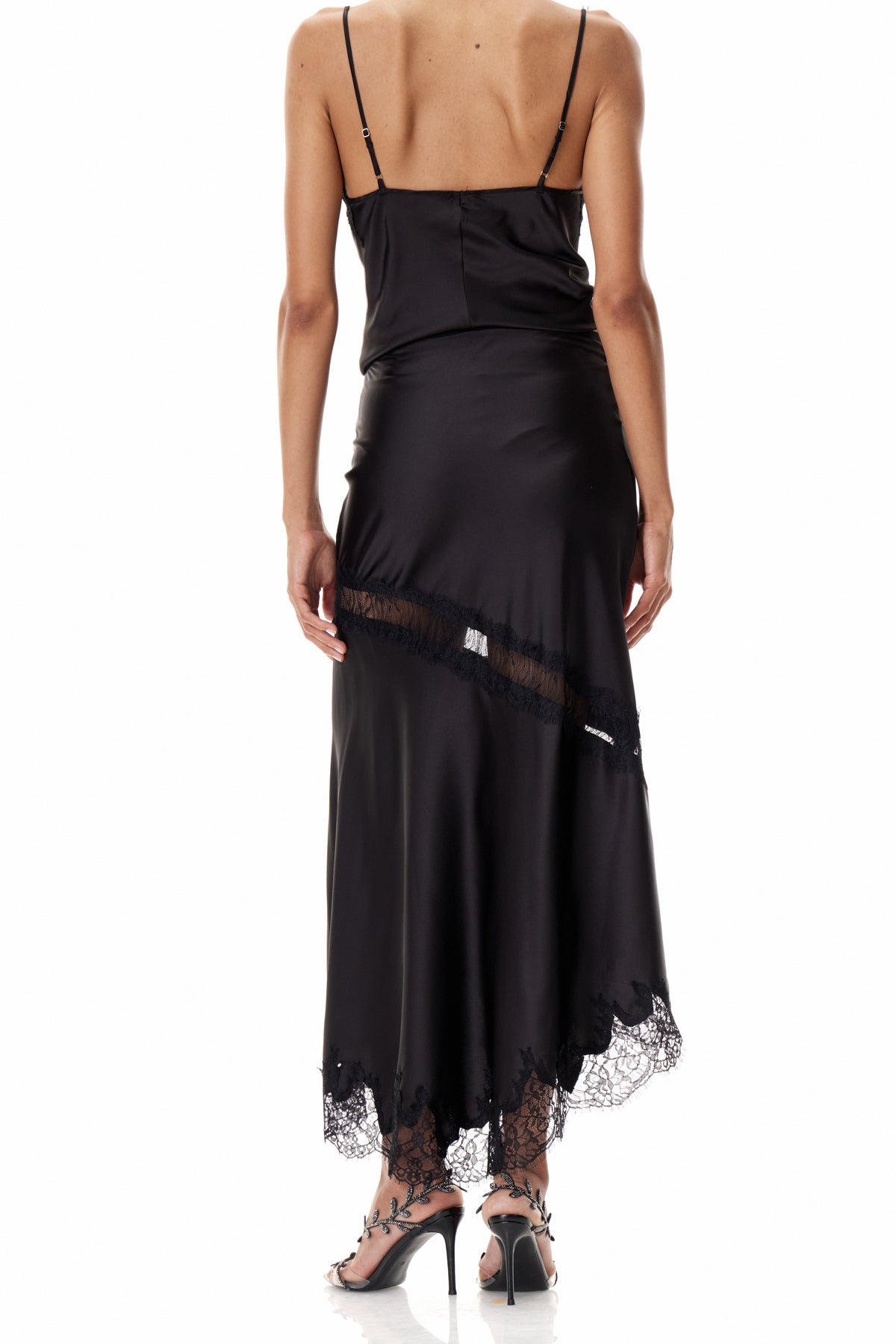 Bess Lace Satin Skirt In Black