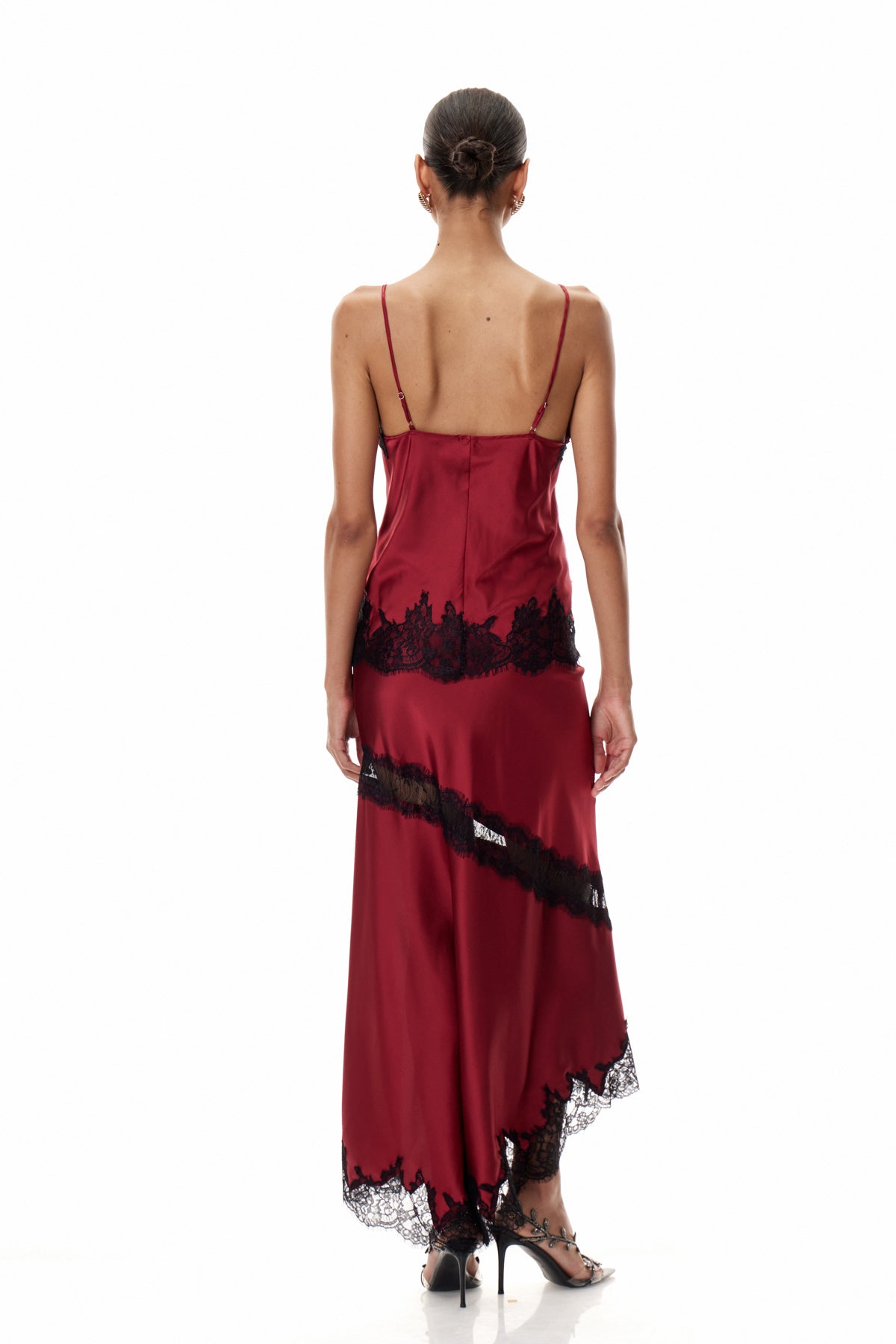 Bess Lace Satin Skirt In Red
