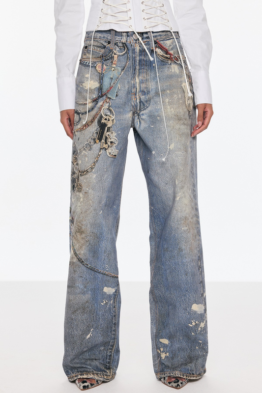 Birdie print wide leg jeans