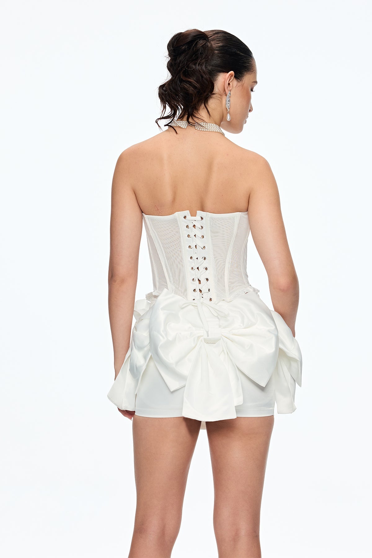 Bjarte Flower Bow Corset Skirt Set In White