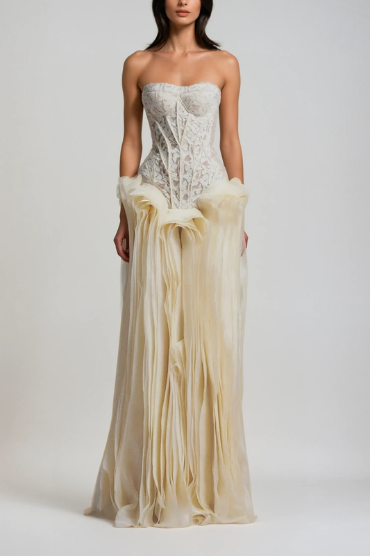 Blerta Strapless Corset Mesh Maxi Dress