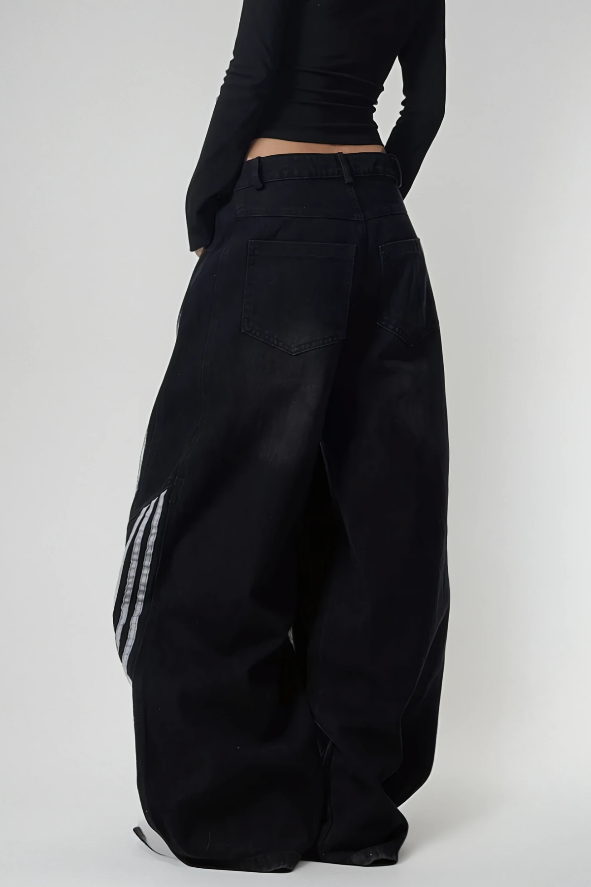 Boban Stripe Baggy Jeans In Black