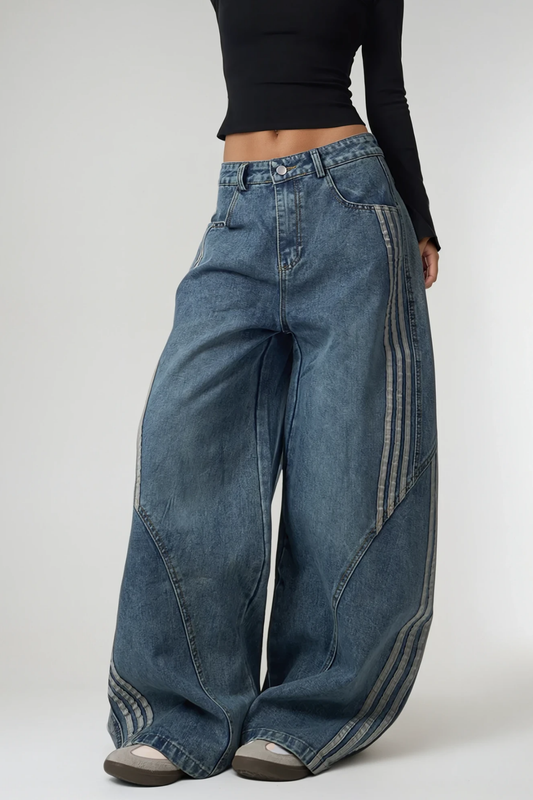 Boban Stripe Baggy Jeans In Blue