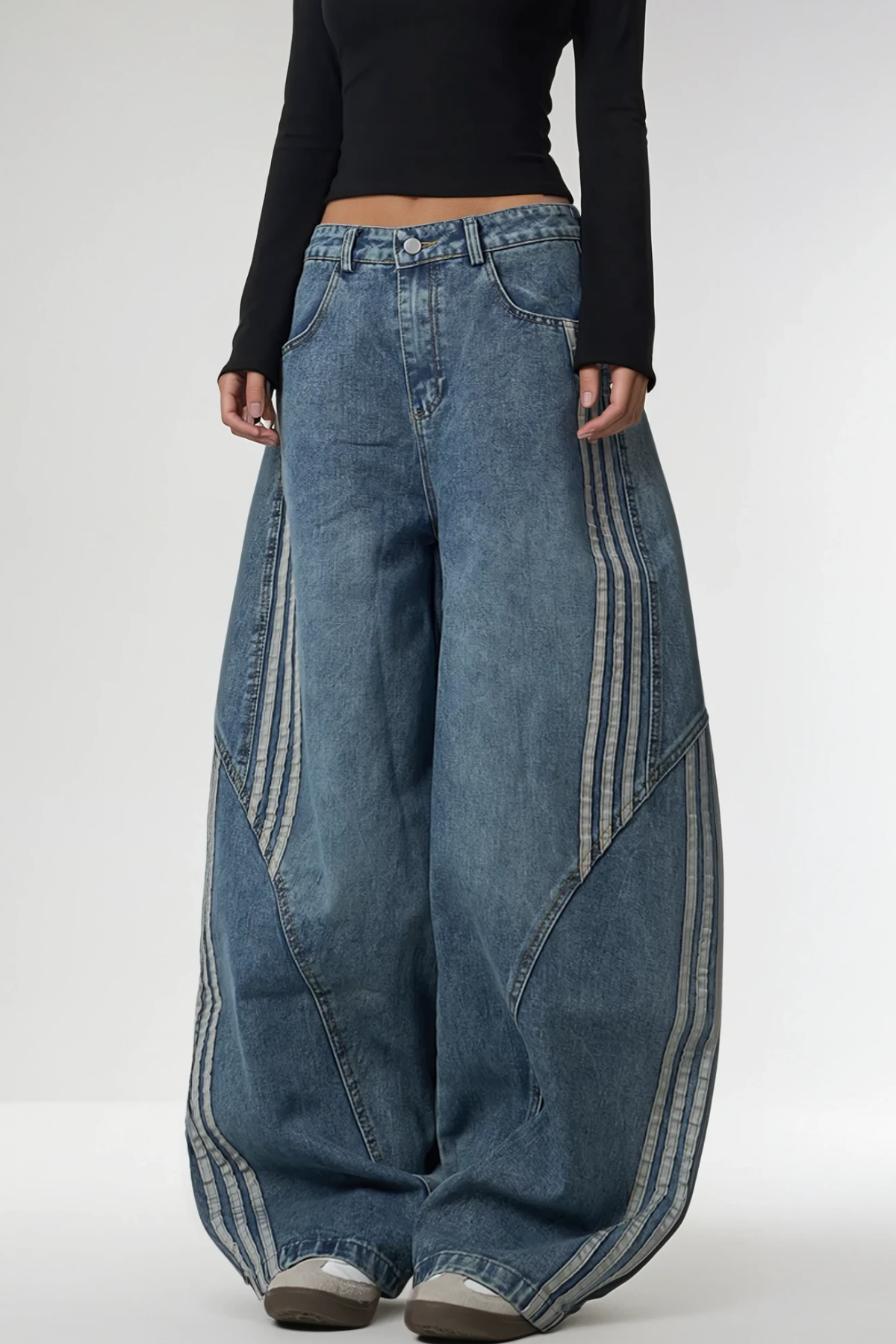 Boban Stripe Baggy Jeans In Blue