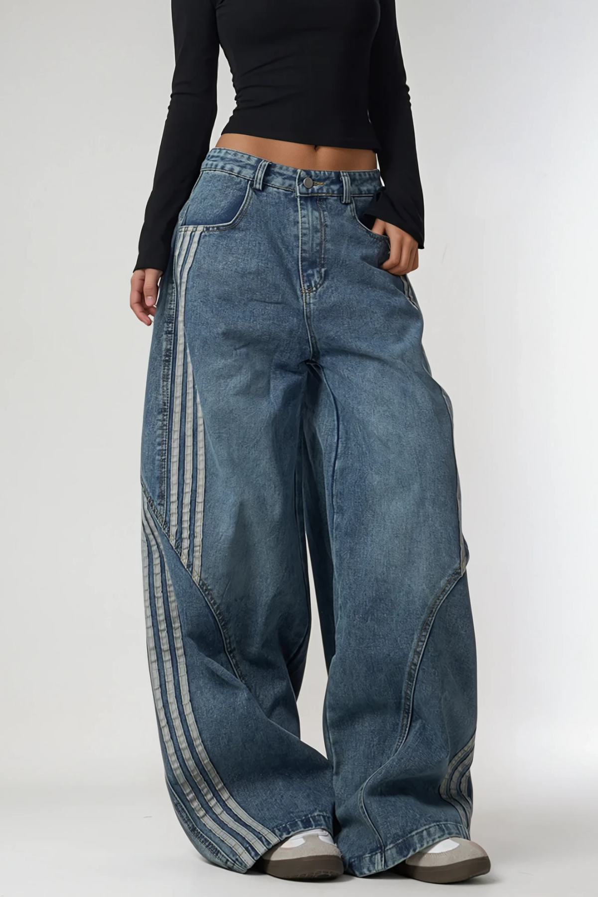 Boban Stripe Baggy Jeans In Blue