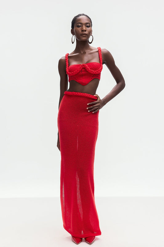Bogdana Twist Cutout Knit Skirt Set In Red