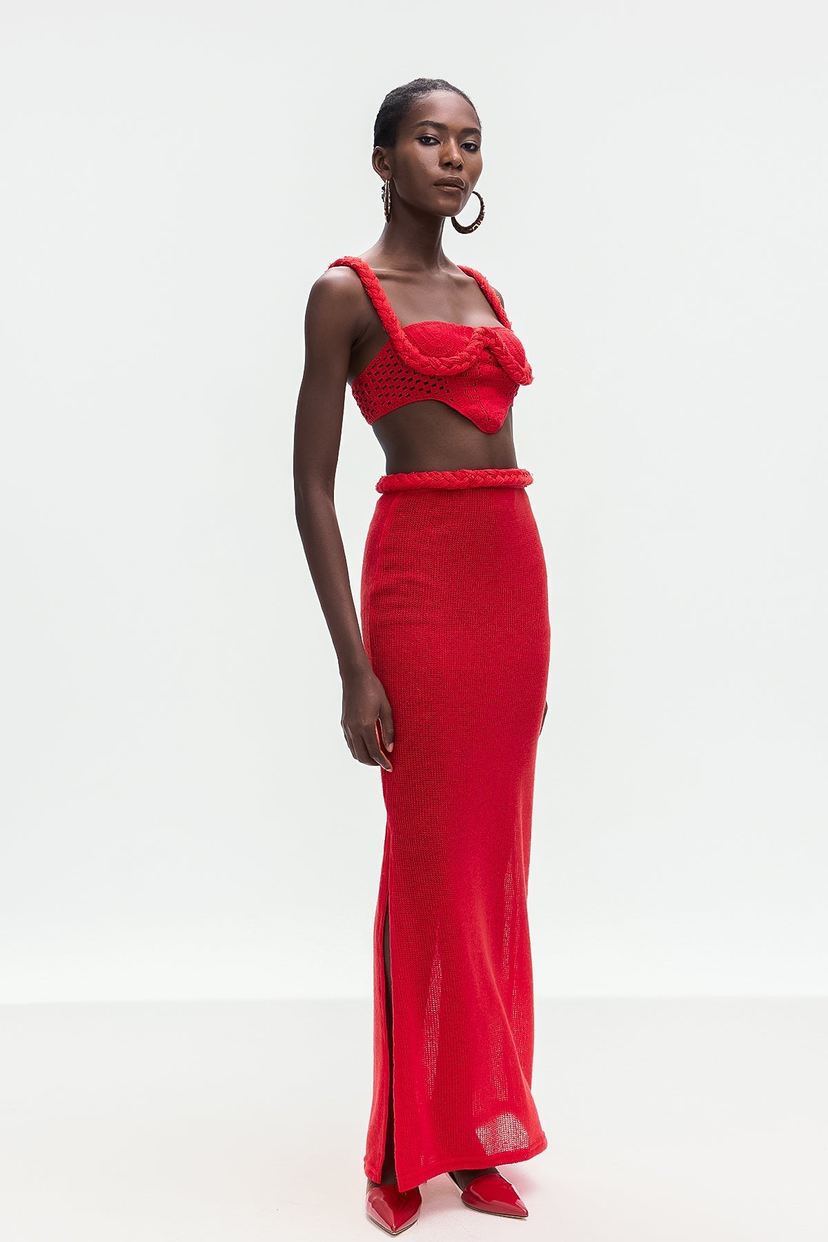 Bogdana Twist Cutout Knit Skirt Set In Red