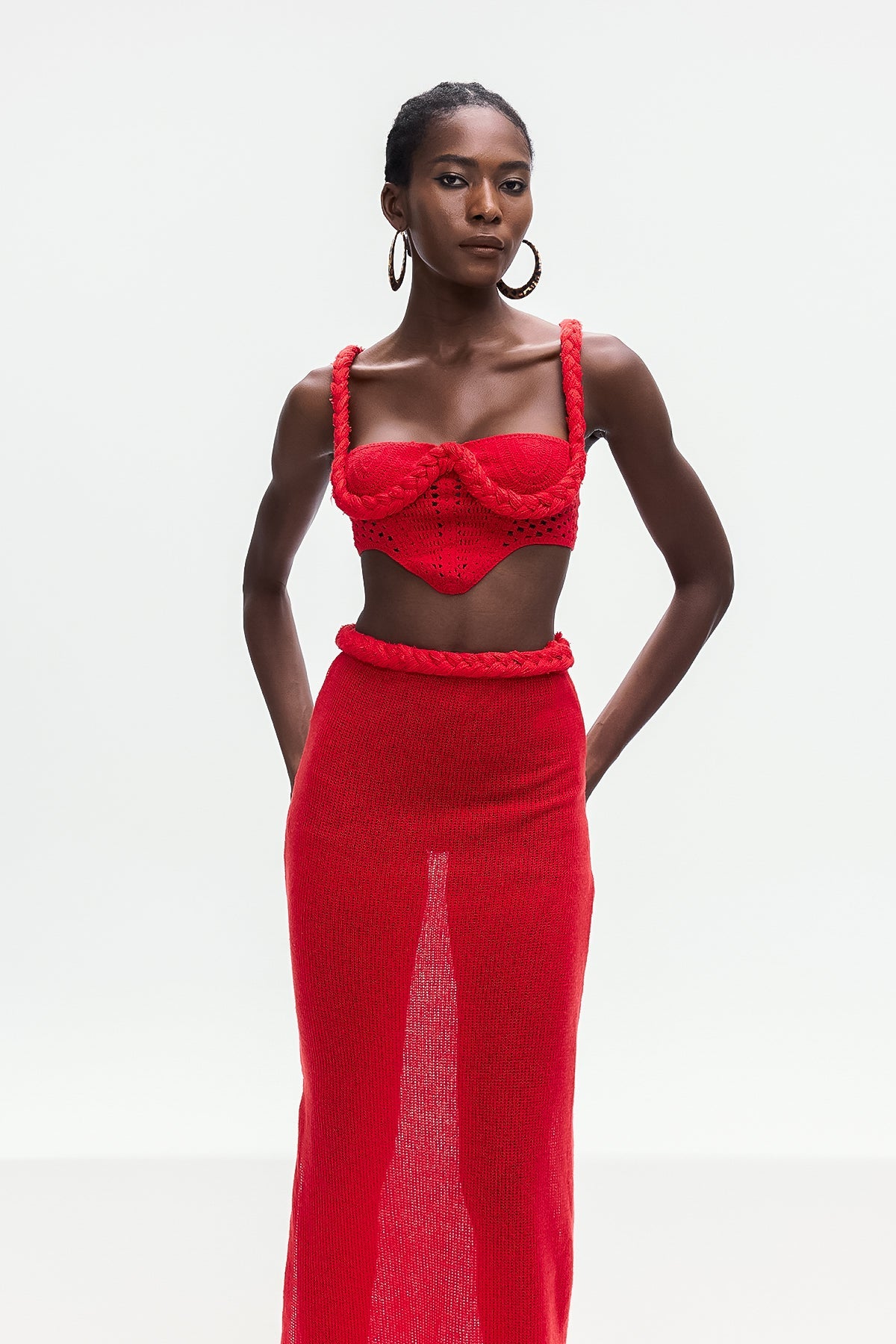 Bogdana Twist Cutout Knit Skirt Set In Red
